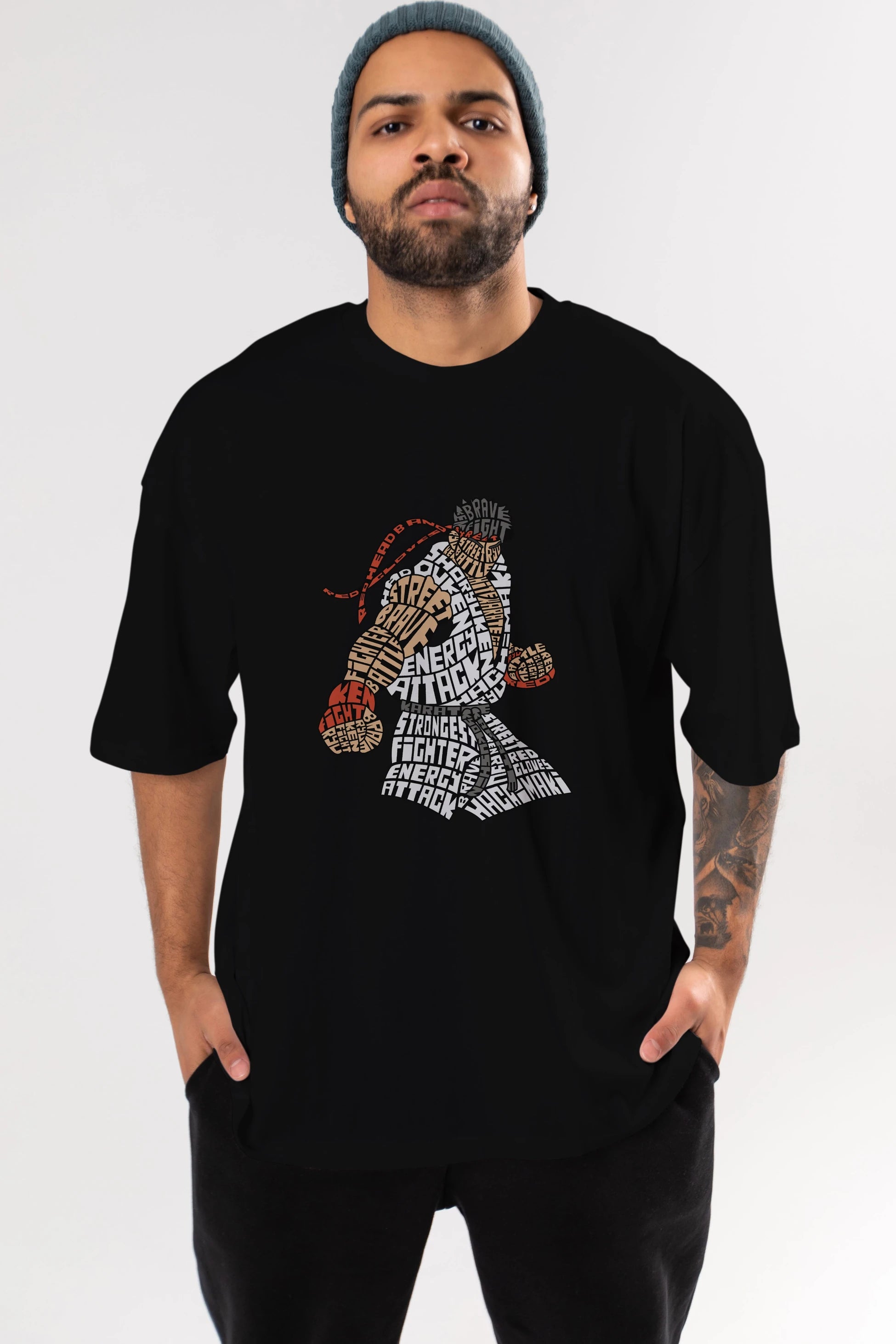 Hadouken Ön Baskılı Oversize t-shirt %100 pamuk Erkek Kadın Unisex