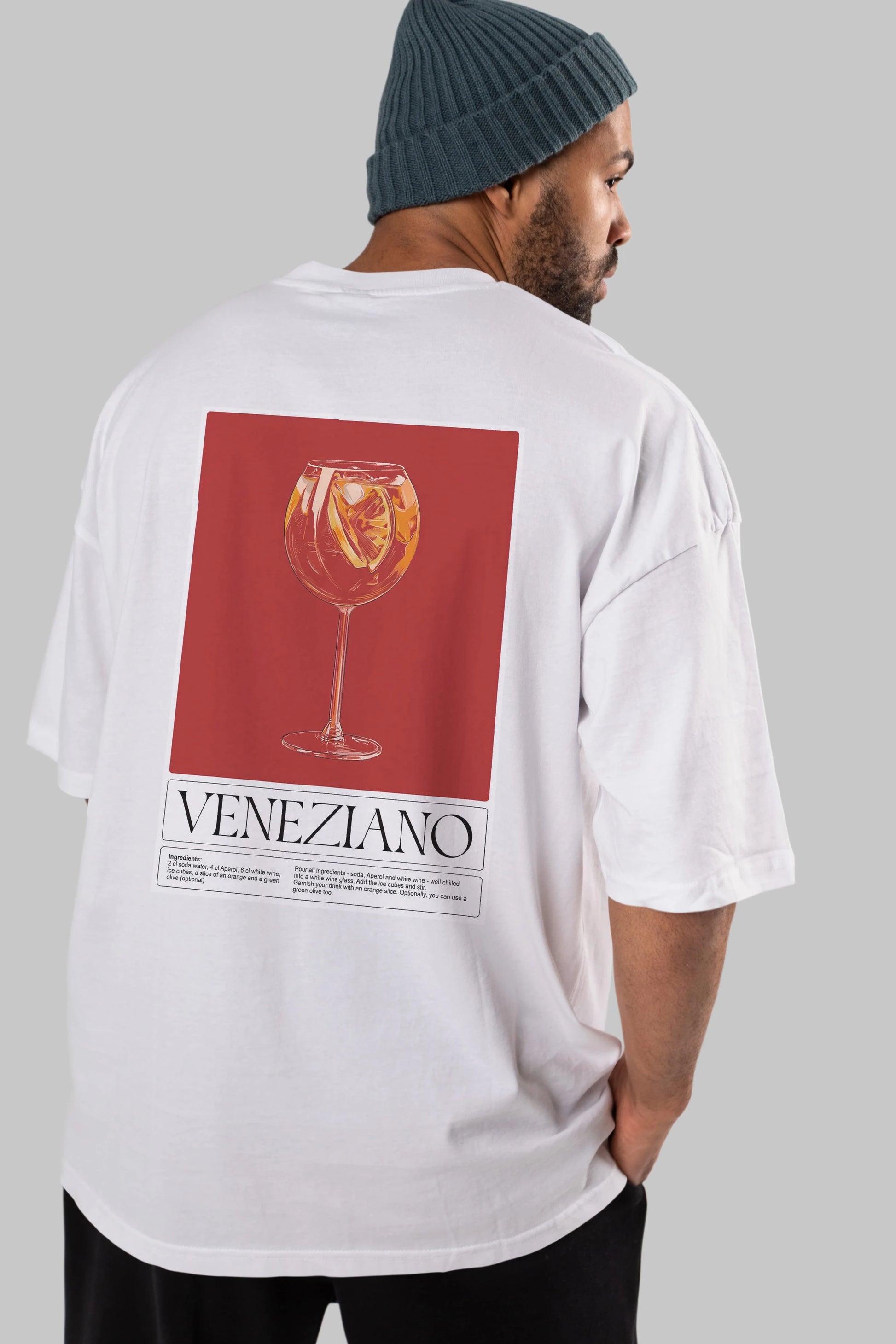 Veneziano Arka Baskılı Oversize t-shirt Erkek Kadın Unisex %100 Pamuk Bisiklet Yaka tişort