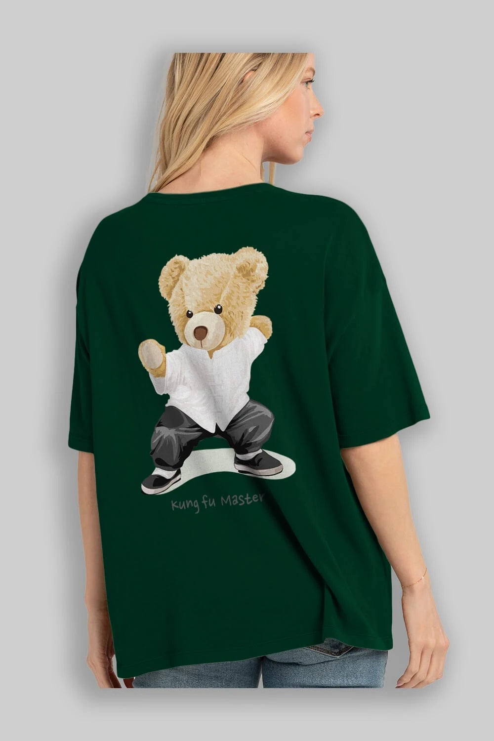 Teddy Bear Kung Fu Master Arka Baskılı Oversize t-shirt Erkek Kadın Unisex %100 Pamuk