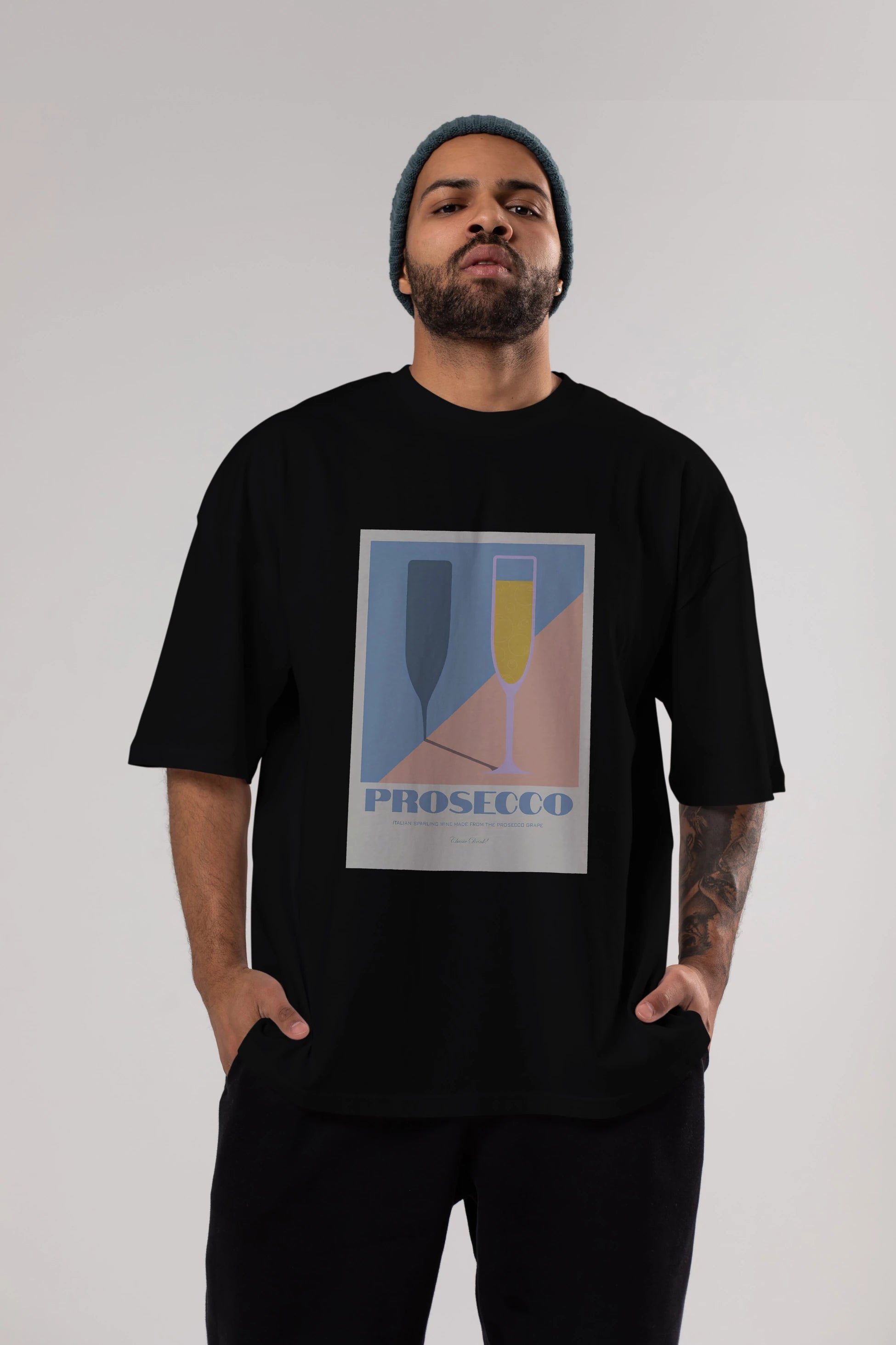 Prosecco Ön Baskılı Oversize t-shirt Erkek Kadın Unisex %100 Pamuk Bisiklet Yaka tişort