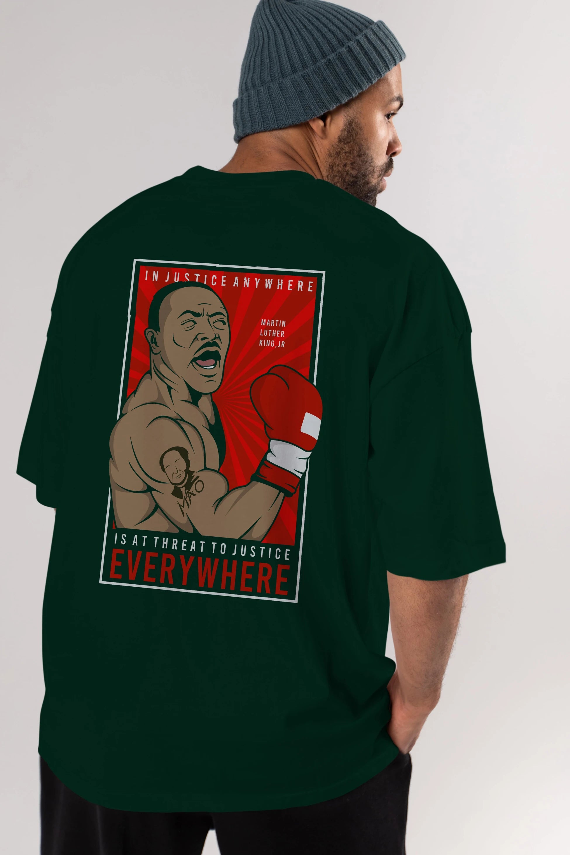 Luther King Boxer Arka Baskılı Oversize t-shirt Erkek Kadın Unisex %100 Pamuk tişort