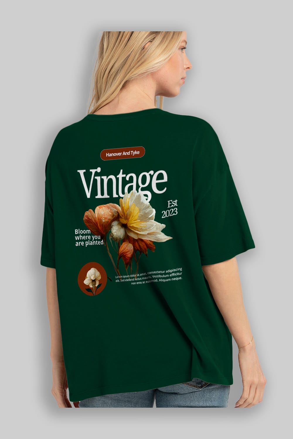 Vintage Çiçek Arka Baskılı Oversize t-shirt Erkek Kadın Unisex