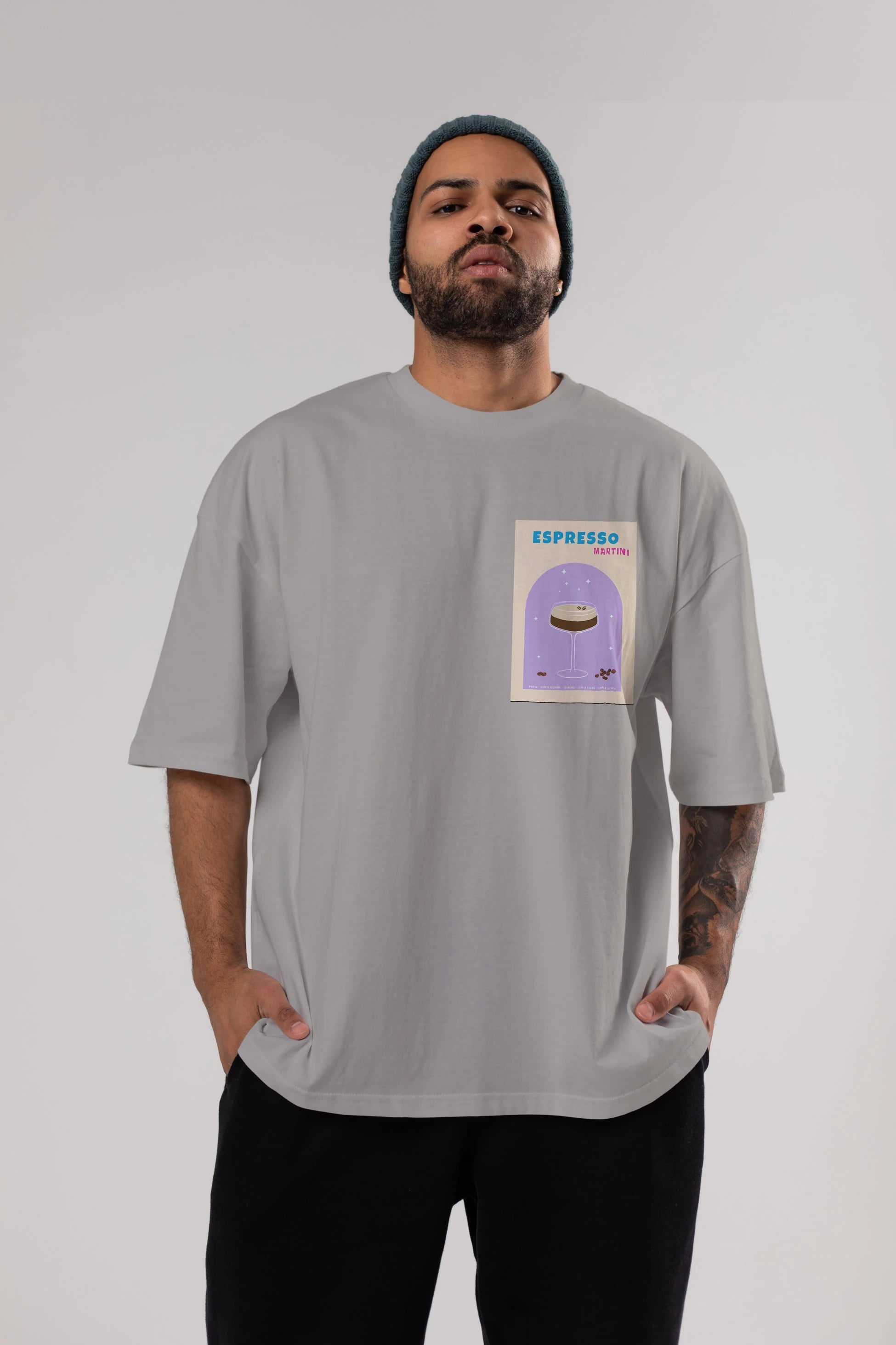 Espresso Martini 5 Ön Sol Baskılı Oversize t-shirt Erkek Kadın Unisex %100 Pamuk Bisiklet Yaka tişort