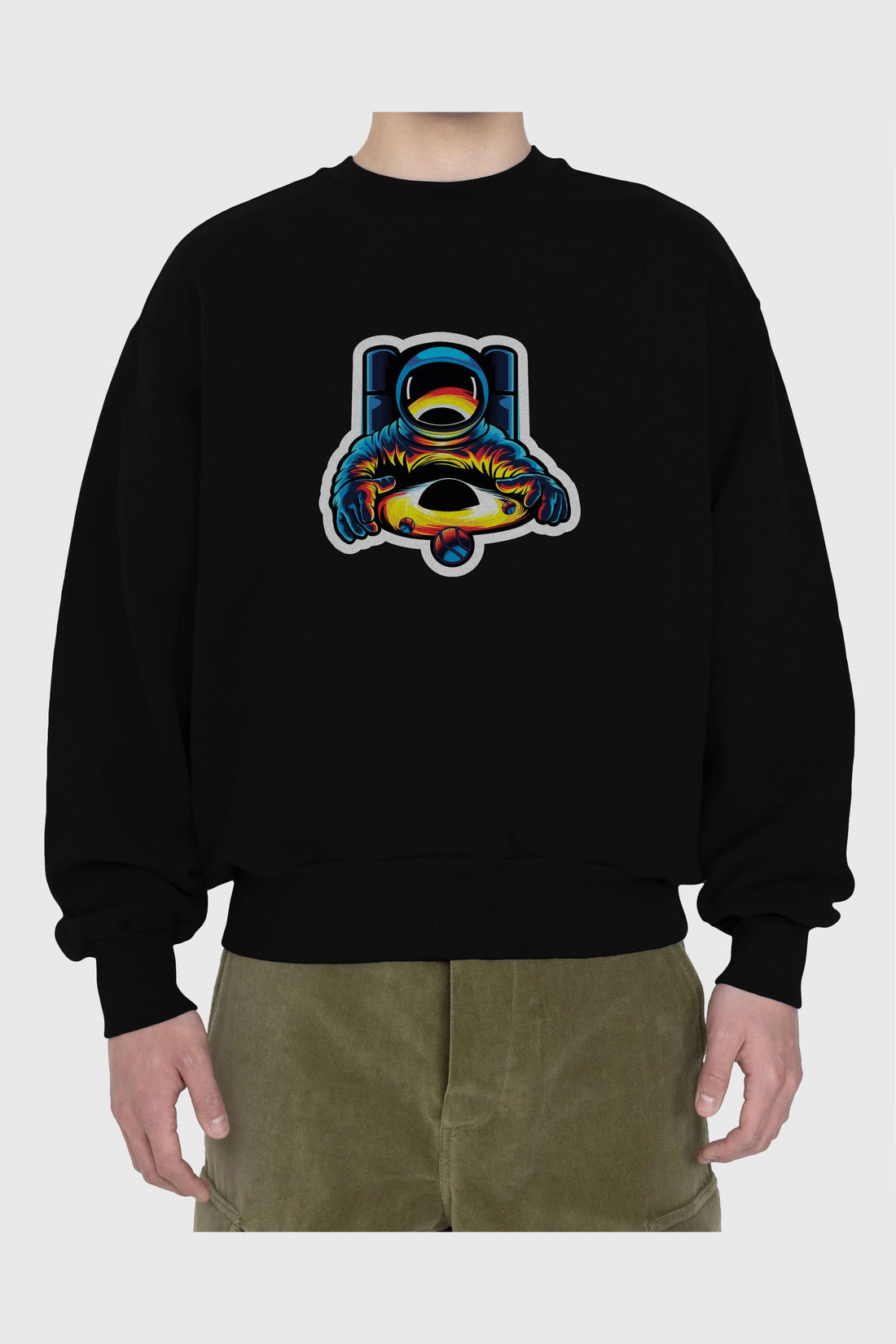 Astronaut & Black Hole Sticker Ön Baskılı Oversize Sweatshirt Erkek Kadın Unisex