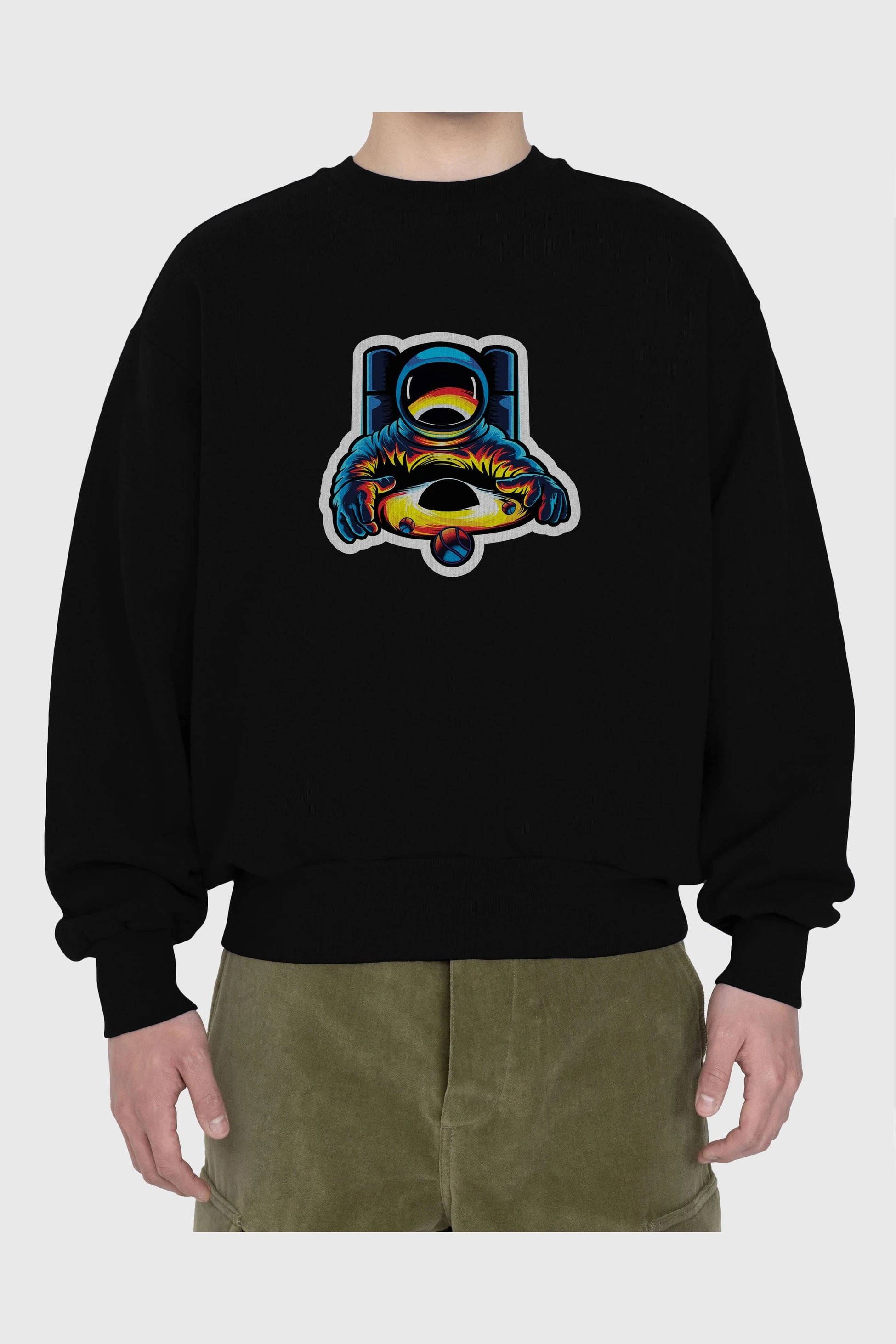 Astronaut & Black Hole Sticker Ön Baskılı Oversize Sweatshirt Erkek Kadın Unisex