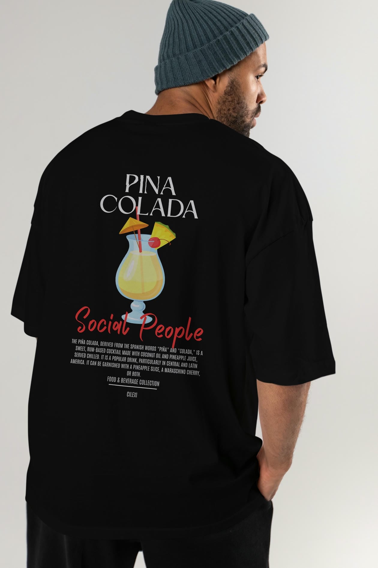 Pına Colada Kokteyl Serisi Baskılı Oversize t-shirt Erkek Kadın Unisex %100 Pamuk Bisiklet Yaka tişort