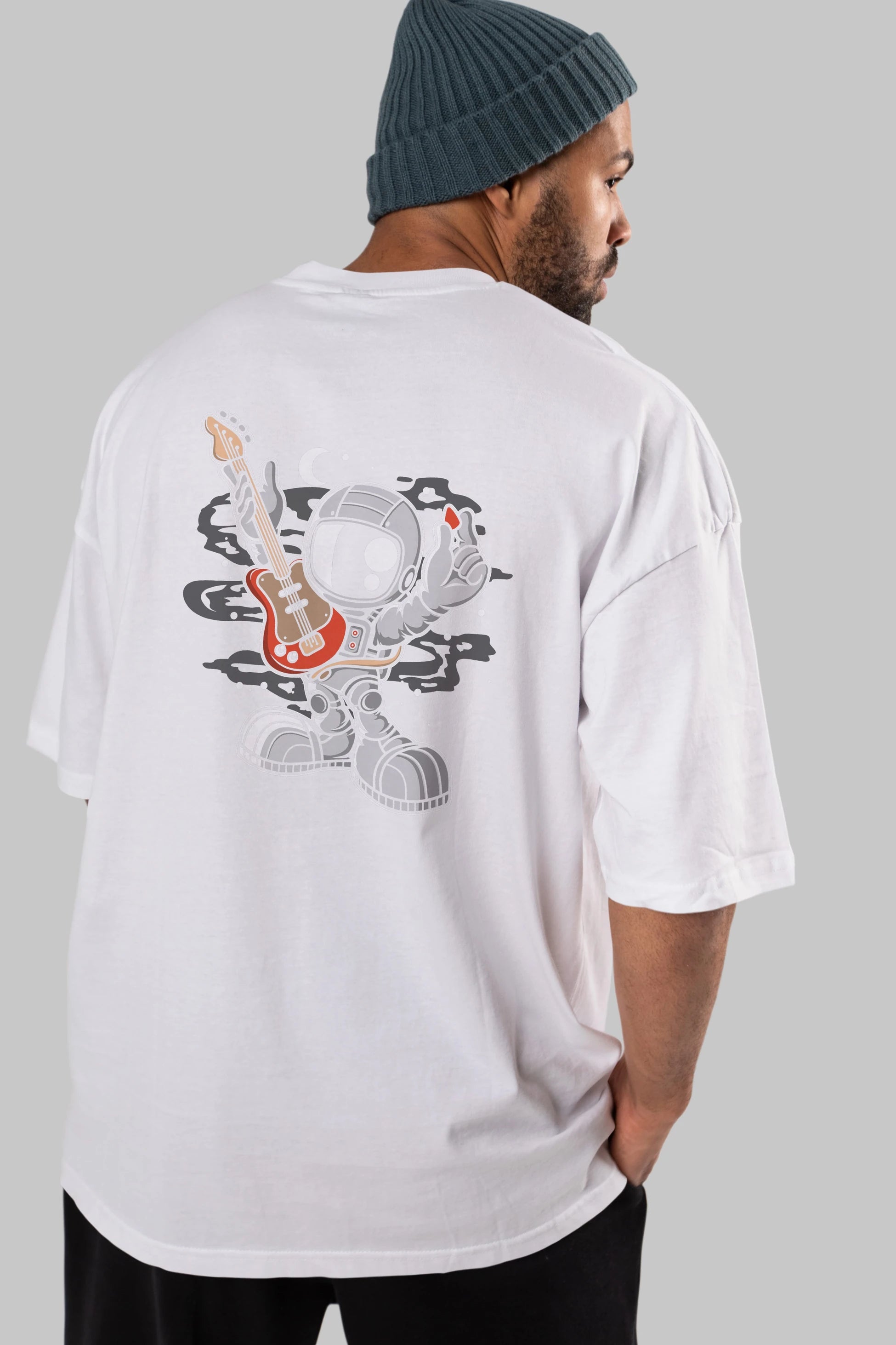 Astronaut Guitar Arka Baskılı Oversize t-shirt Erkek Kadın Unisex