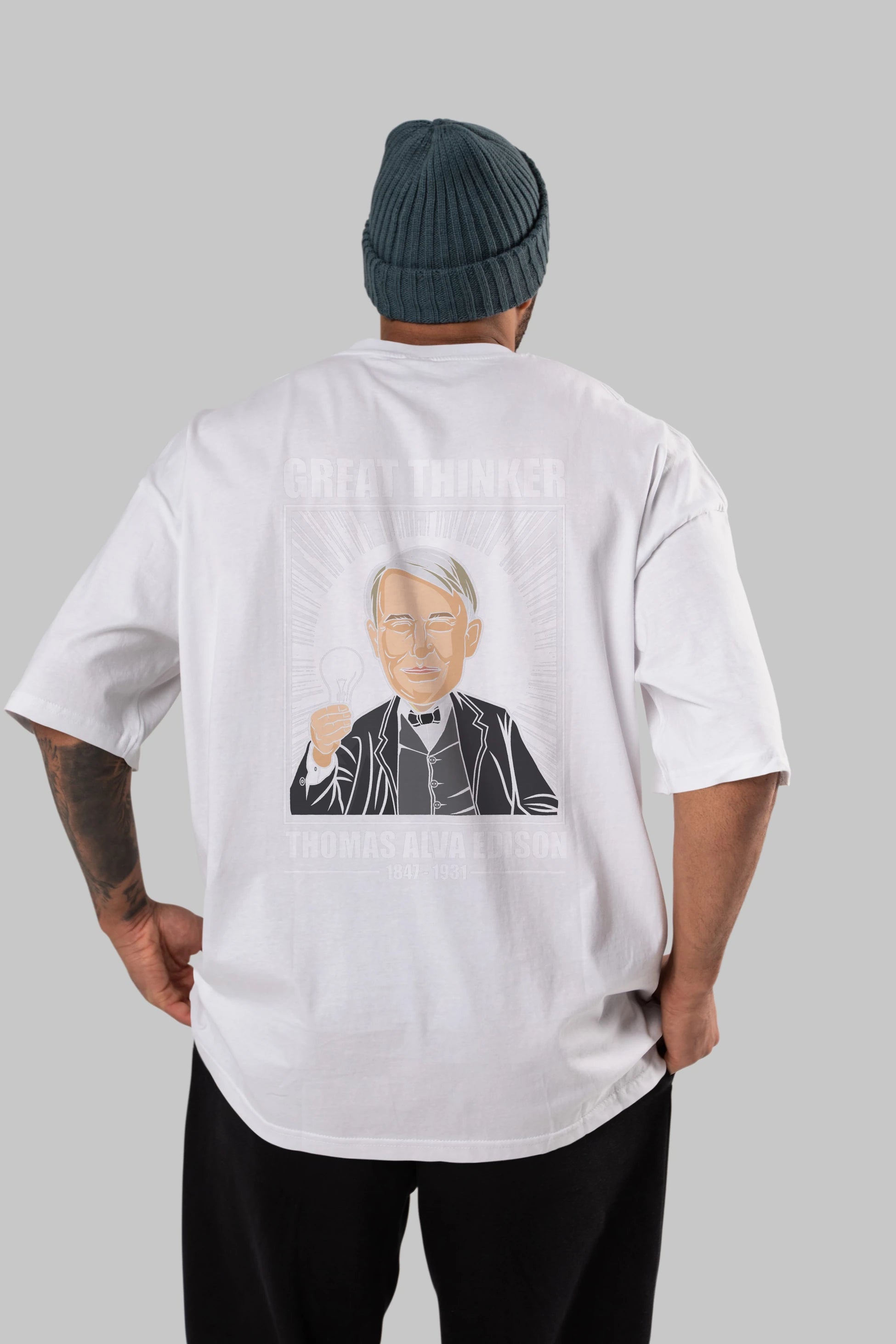 Thomas Alfa Edison Arka Baskılı Oversize t-shirt Erkek Kadın Unisex %100 Pamuk tişort