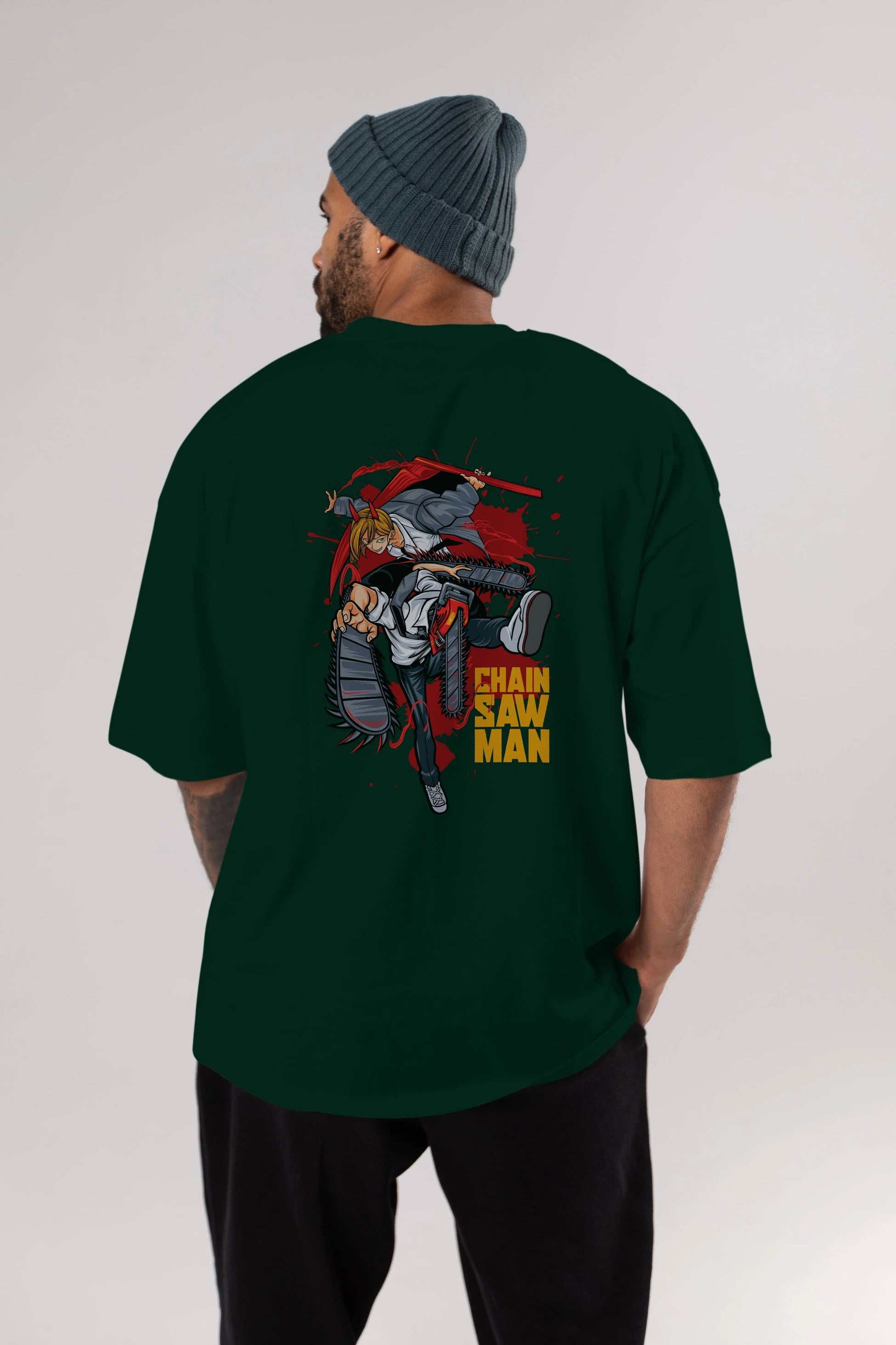 DENJI and POWER Anime Arka Baskılı Oversize t-shirt Erkek Kadın Unisex