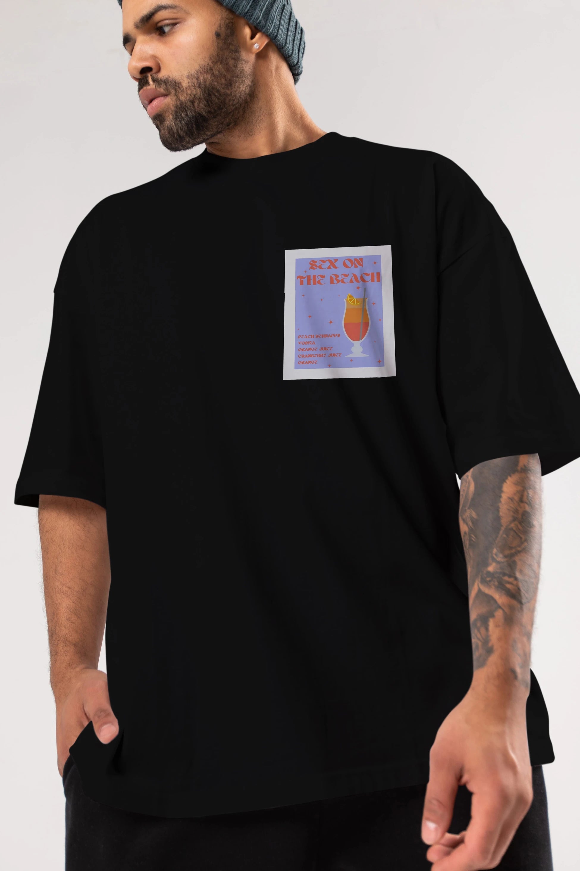 Sex On The Beach Ön Sol Baskılı Oversize t-shirt Erkek Kadın Unisex %100 Pamuk Bisiklet Yaka tişort
