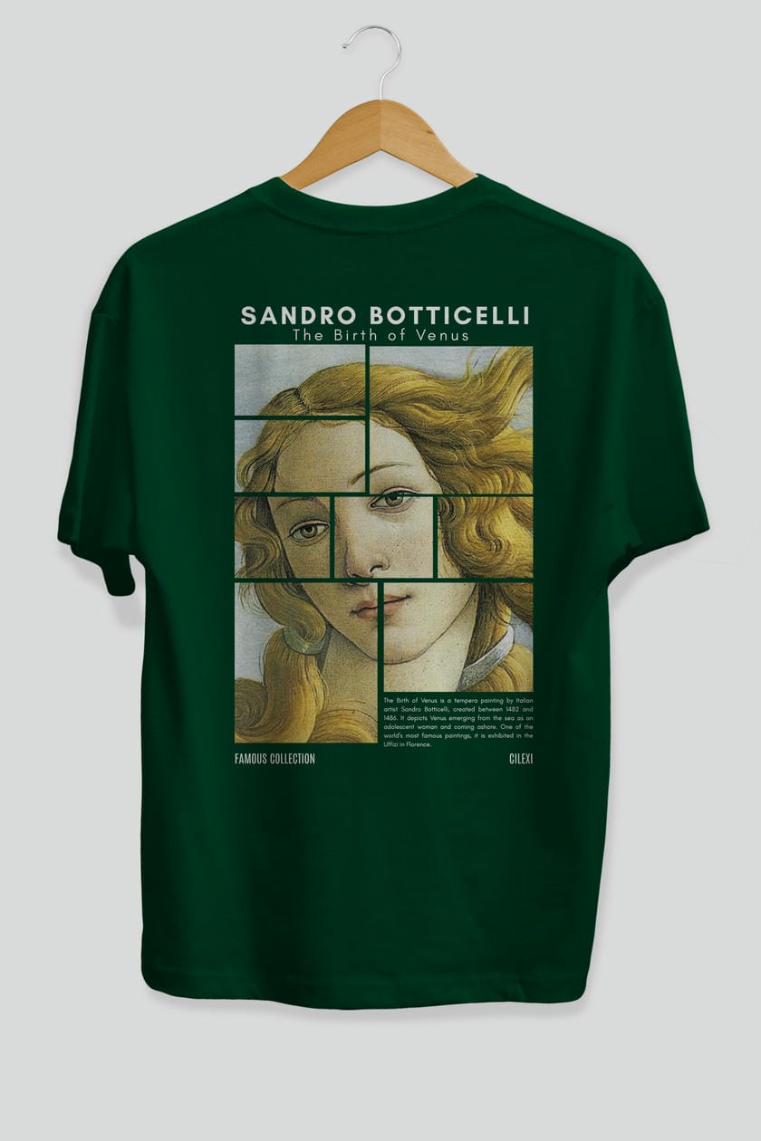 Sandro Botticelli Arka Baskılı Oversize t-shirt Erkek Kadın Bisiklet Yaka Pamuk tişort