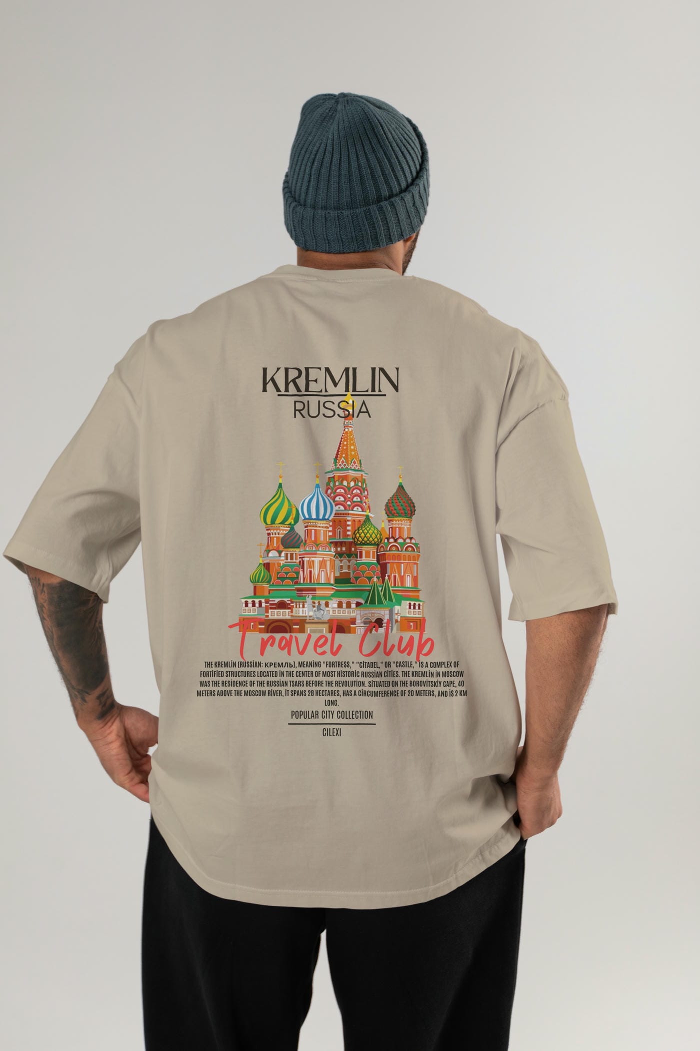 Kremlin Russia Arka Baskılı Oversize t-shirt Erkek Kadın Pamuk Bisiklet Yaka tişort