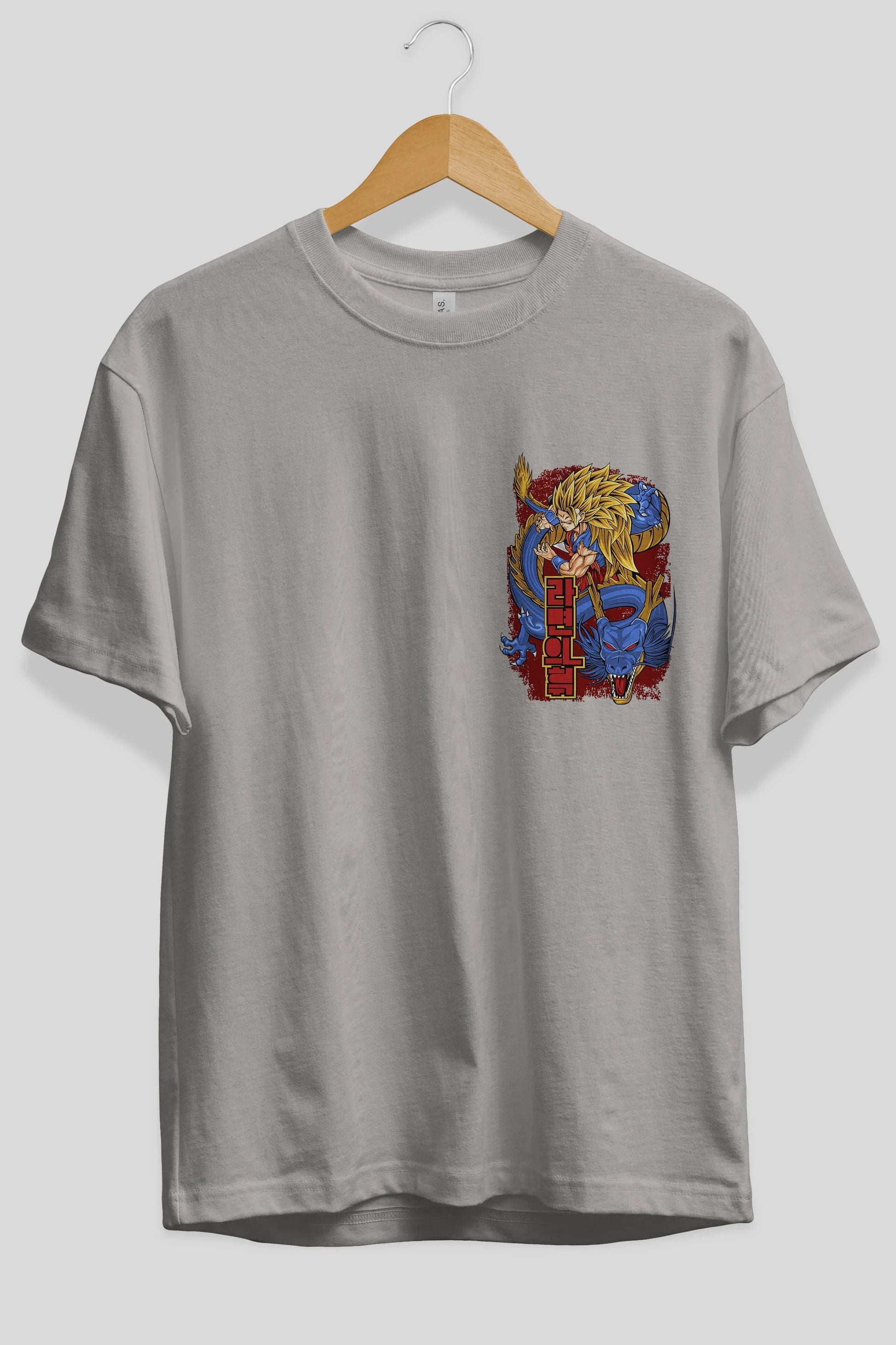 DRAGON BALL Z Ön Sol Baskılı Oversize t-shirt Erkek Kadın Unisex %100 Pamuk Bisiklet Yaka tişort