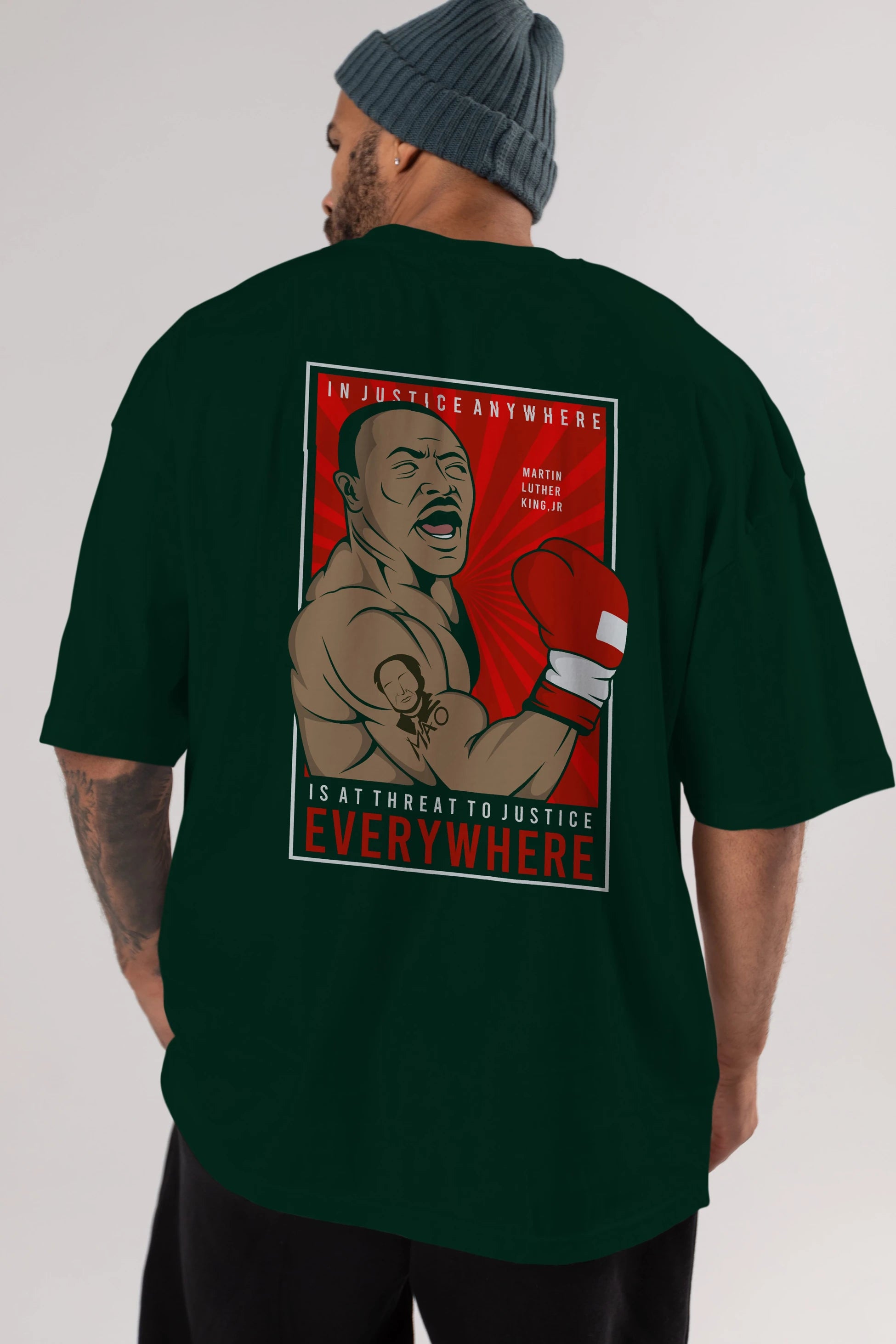 Luther King Boxer Arka Baskılı Oversize t-shirt Erkek Kadın Unisex %100 Pamuk tişort