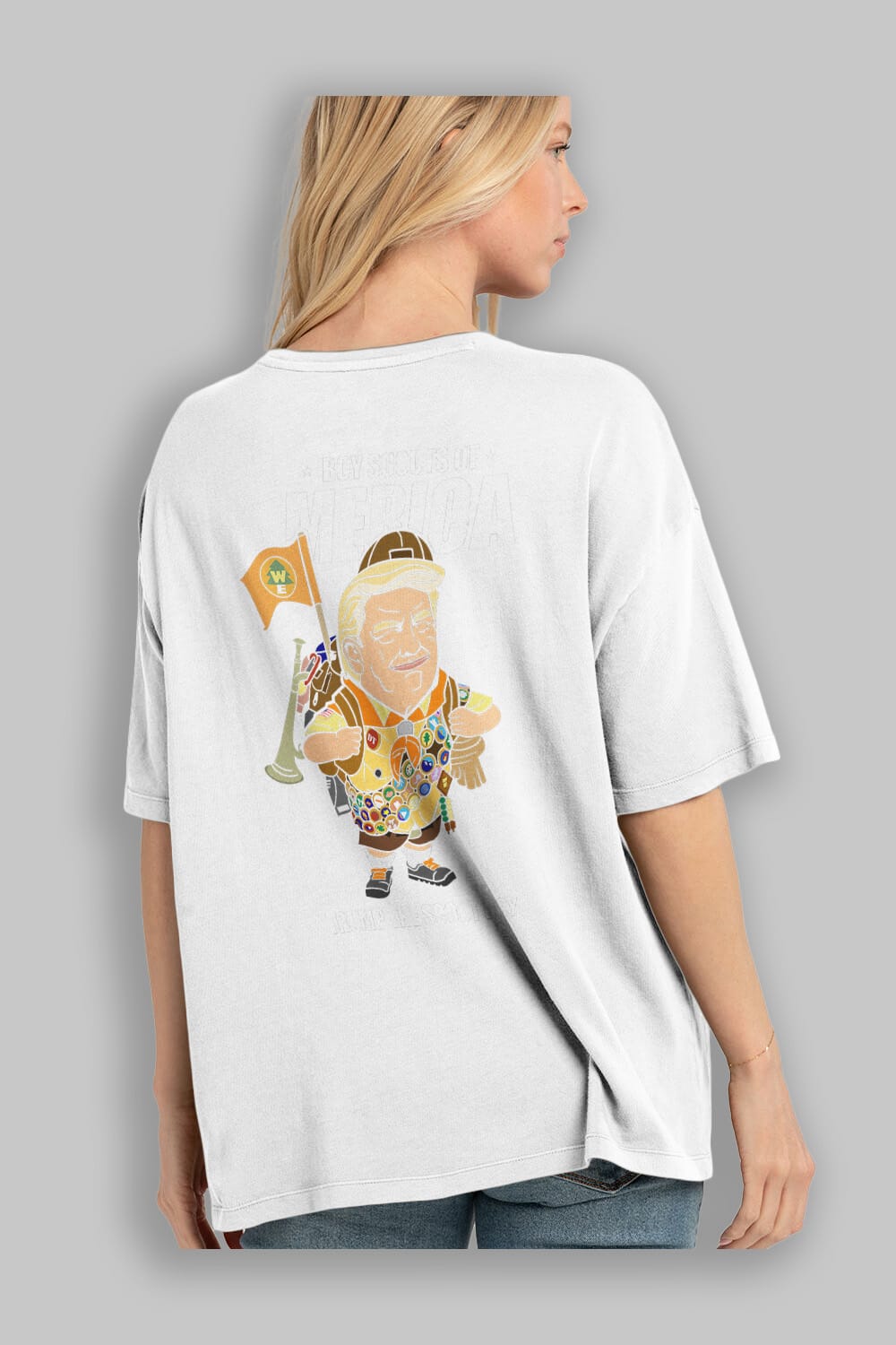 Trump Scout Boy Arka Baskılı Oversize t-shirt Erkek Kadın Unisex %100 Pamuk tişort