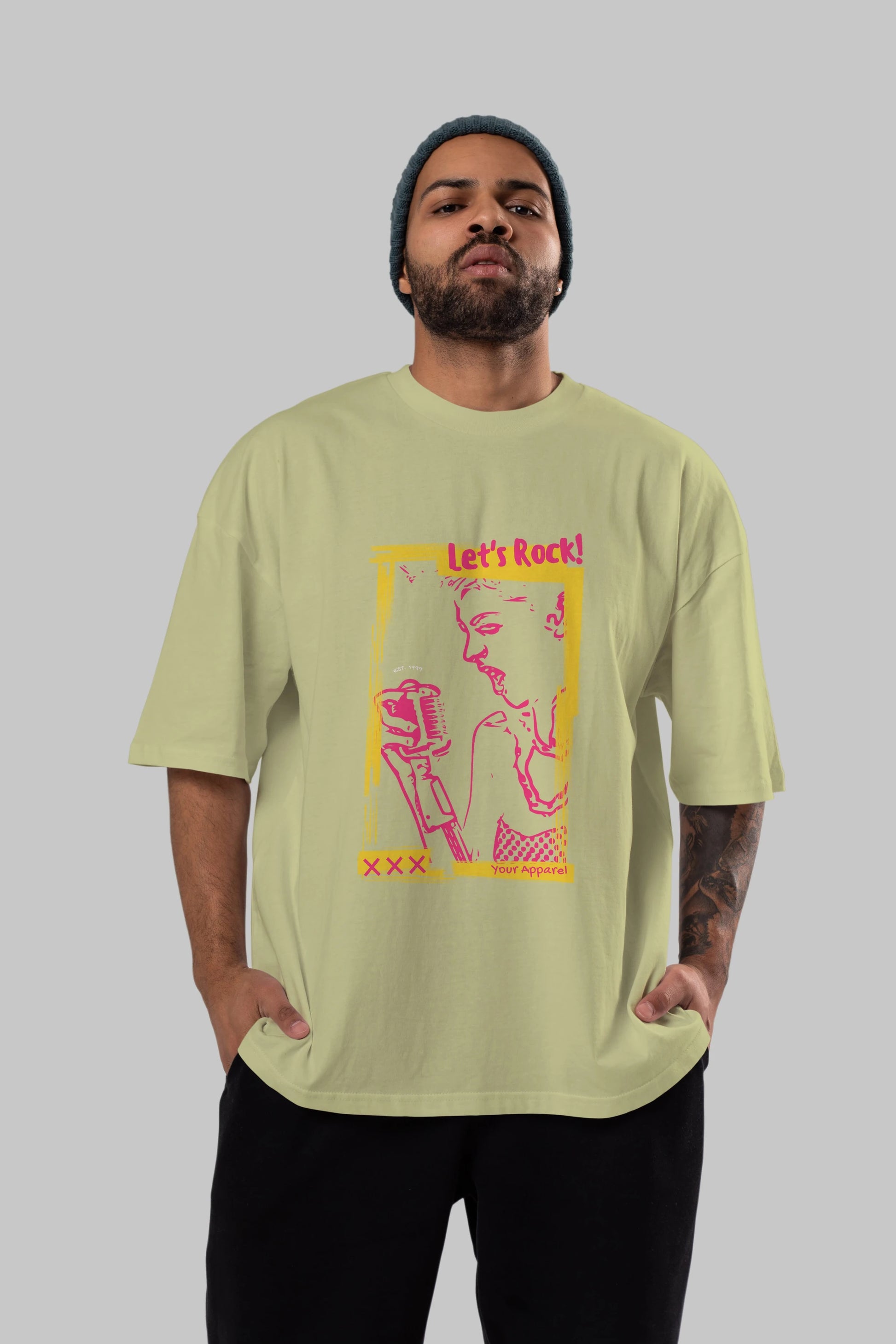 Let's Rock Yazılı Ön Baskılı Oversize t-shirt Erkek Kadın Unisex
