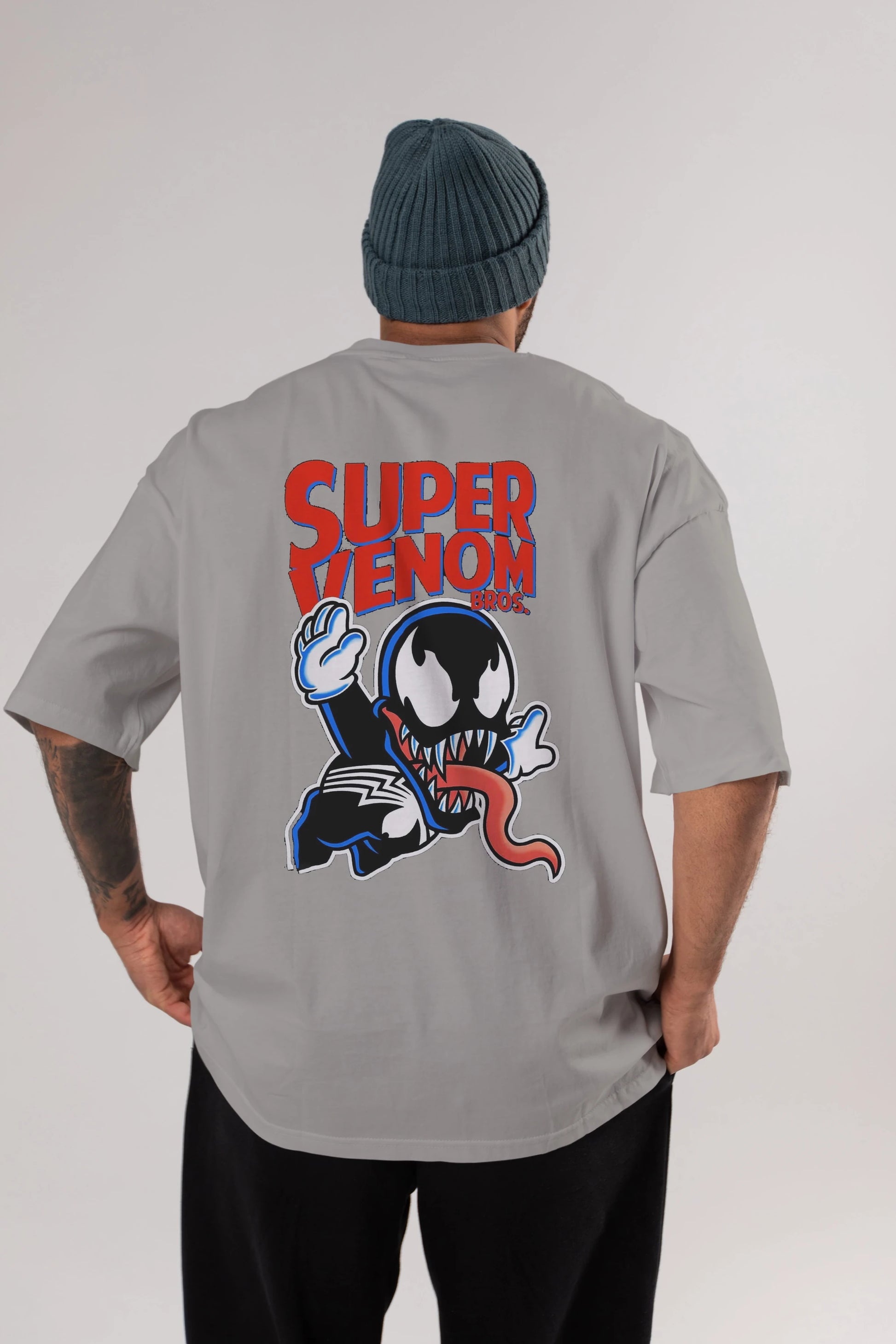 Super Venom Arka Baskılı Oversize t-shirt Erkek Kadın Unisex %100 Pamuk Bisiklet Yaka tişort