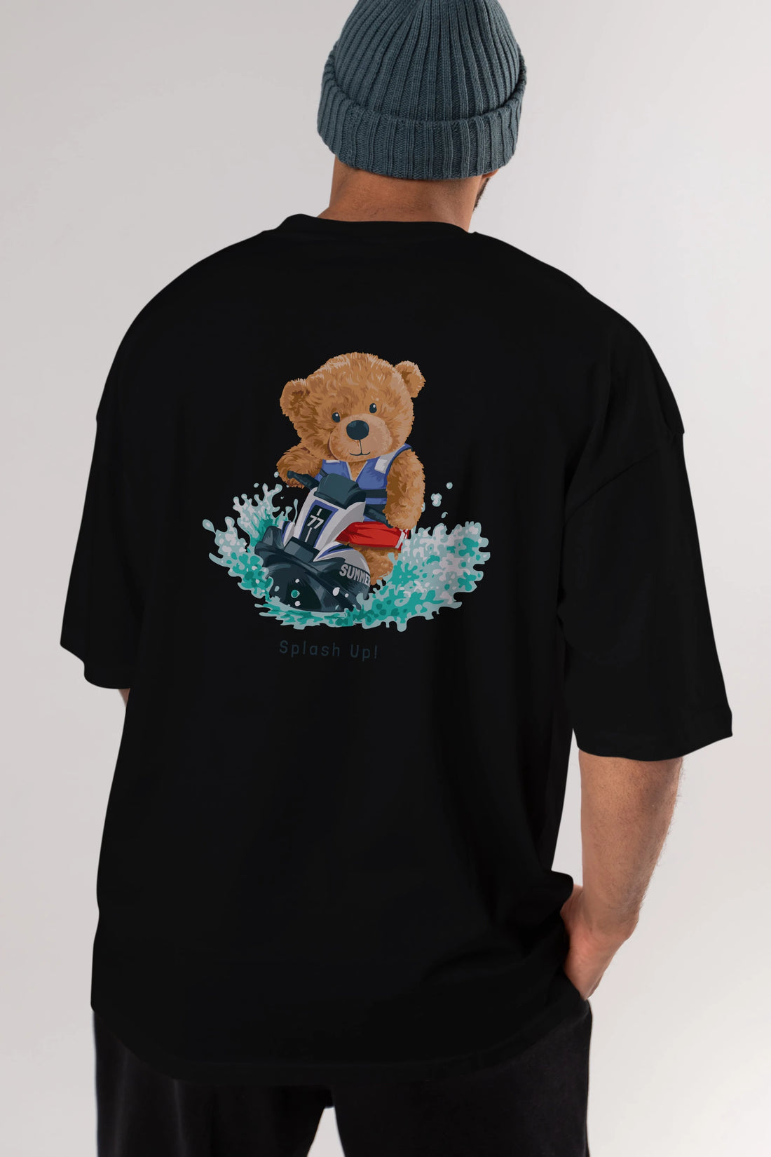 Teddy Bear Splash Up Arka Baskılı Oversize t-shirt Erkek Kadın Unisex %100 Pamuk