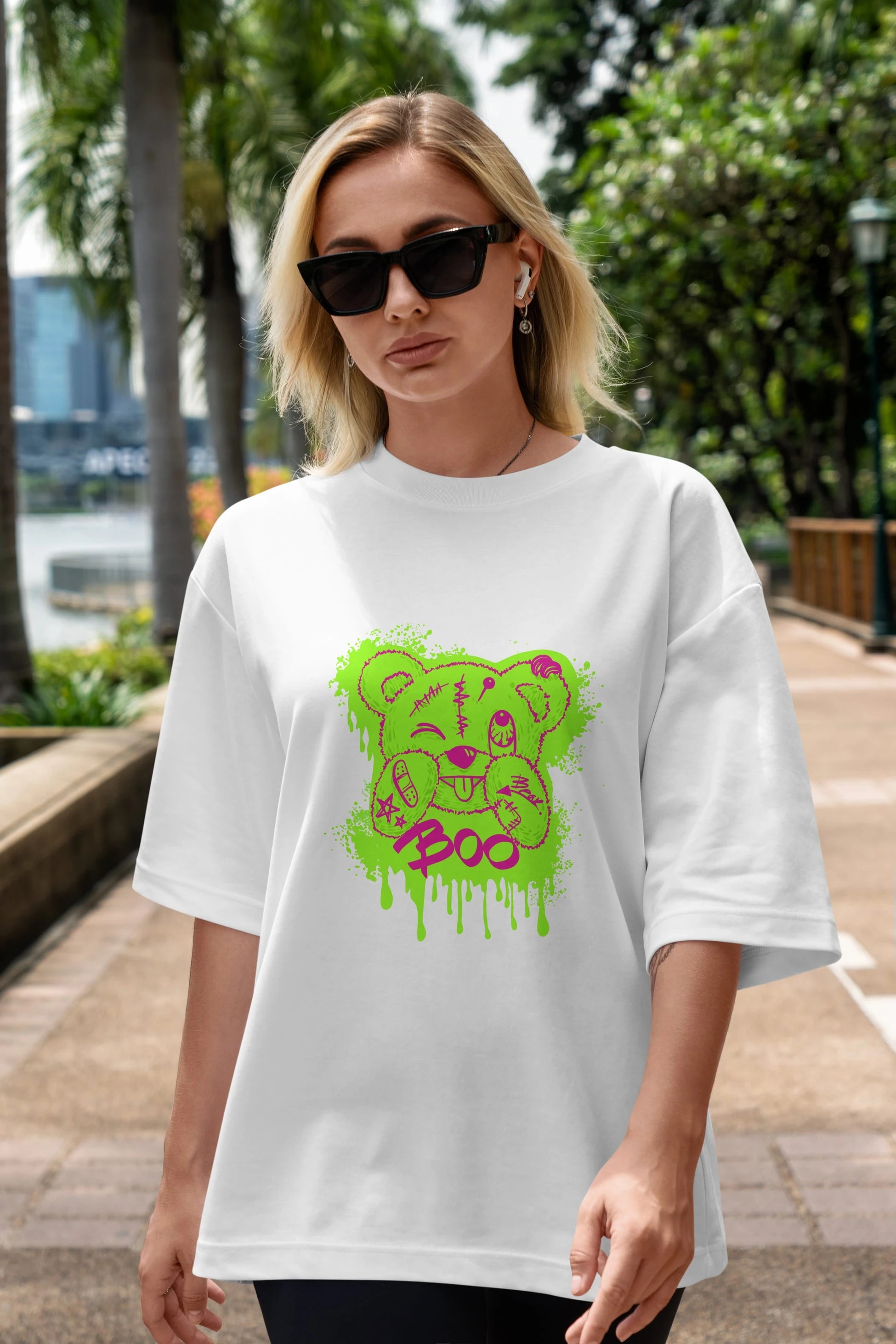 Boo  Bear Ön Baskılı Oversize t-shirt Erkek Kadın Unisex