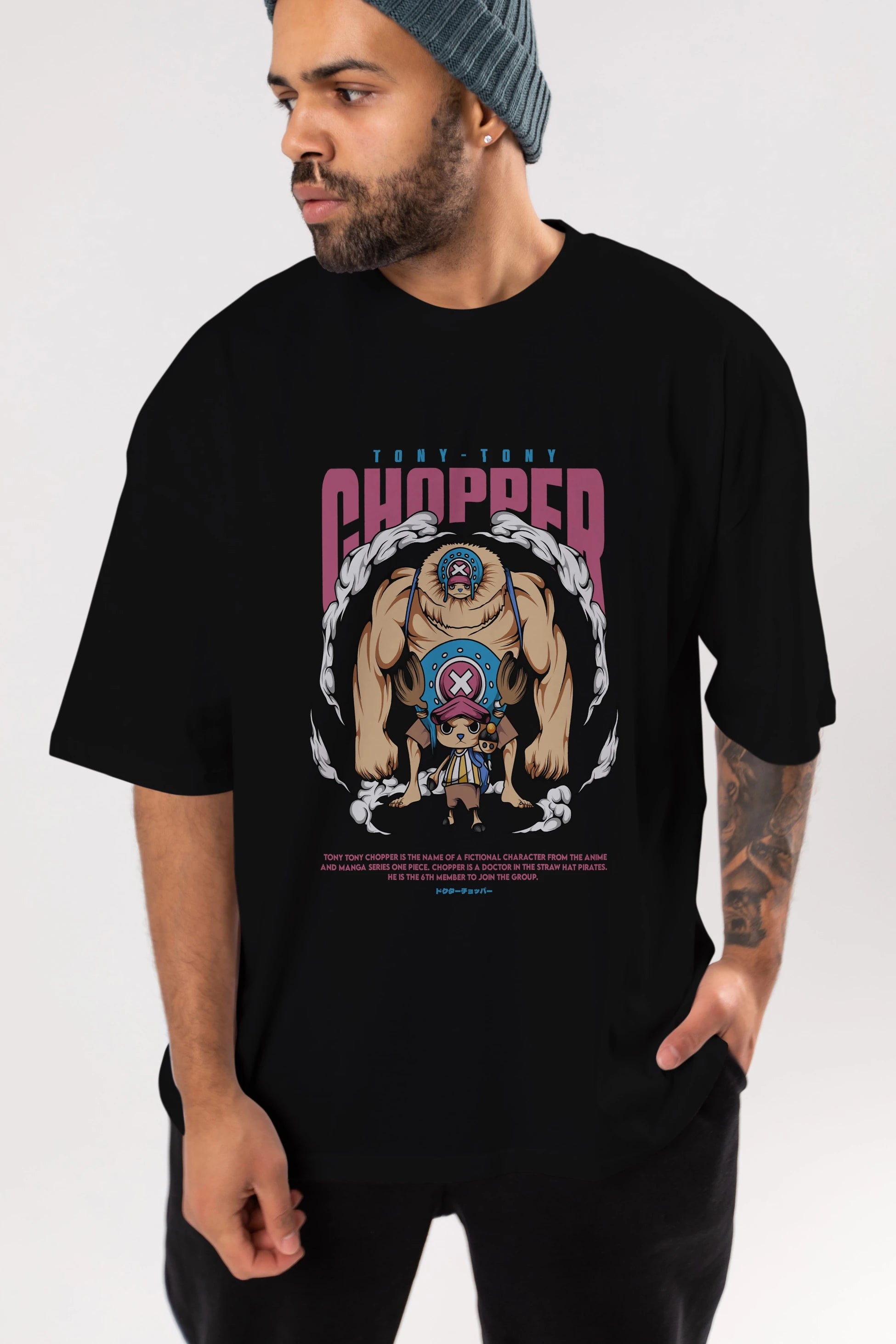 Tony Tony Chopper Anime Ön Baskılı Oversize t-shirt %100 pamuk Erkek Kadın Unisex