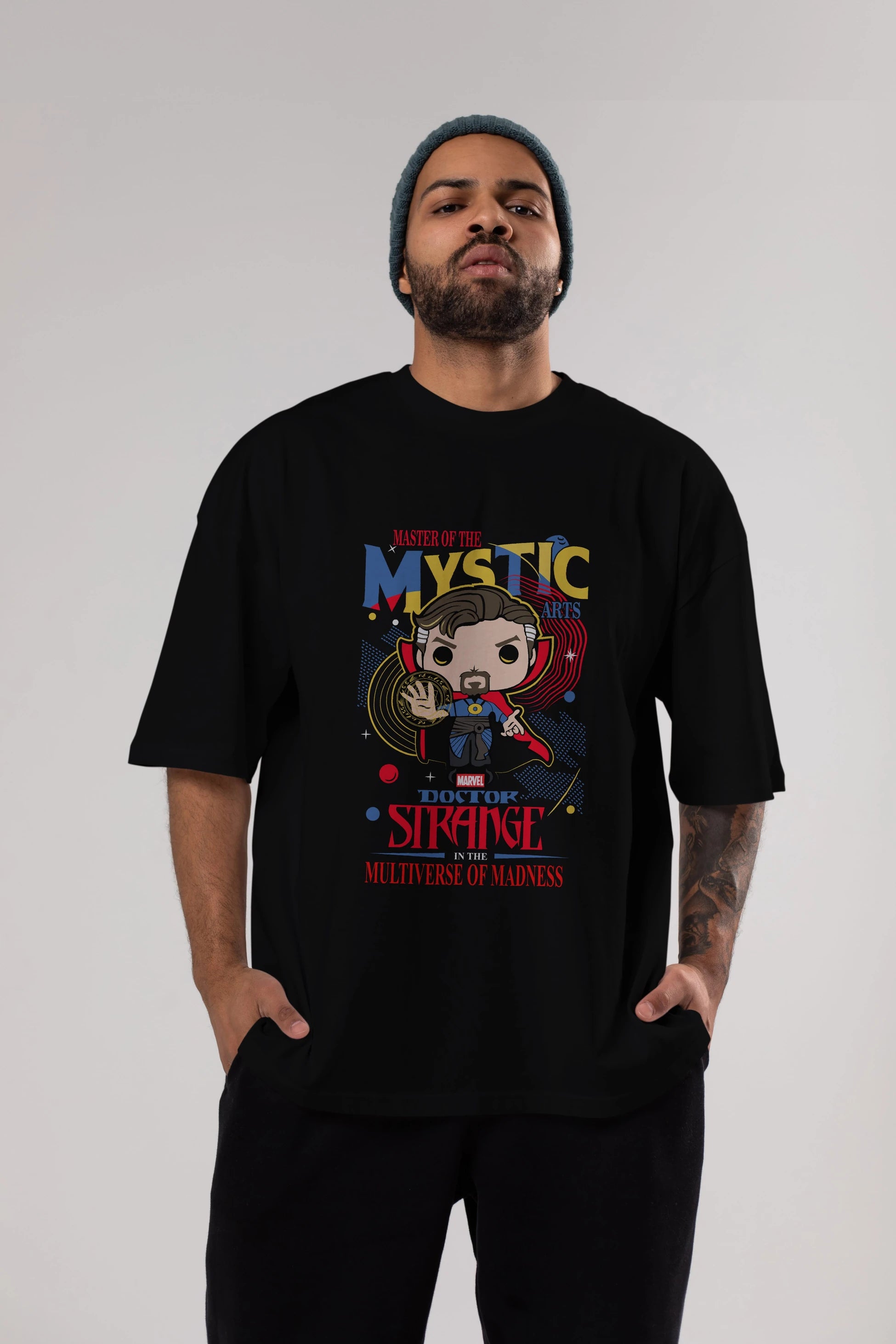 Doctor Strange Ön Baskılı Oversize t-shirt Erkek Kadın Unisex %100 Pamuk Bisiklet Yaka tişort