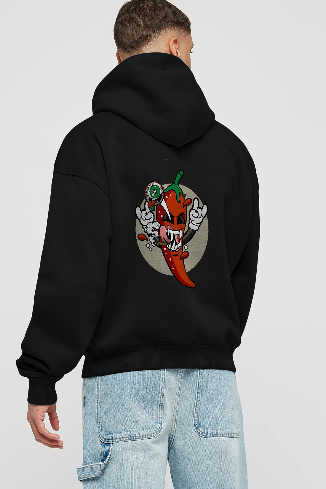 Chili Monster Arka Baskılı Hoodie Oversize Kapüşonlu Sweatshirt Erkek Kadın Unisex