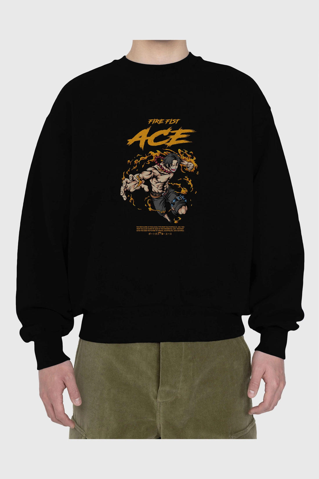 Fire Fist Ace Anime Ön Baskılı Oversize Sweatshirt Erkek Kadın Unisex