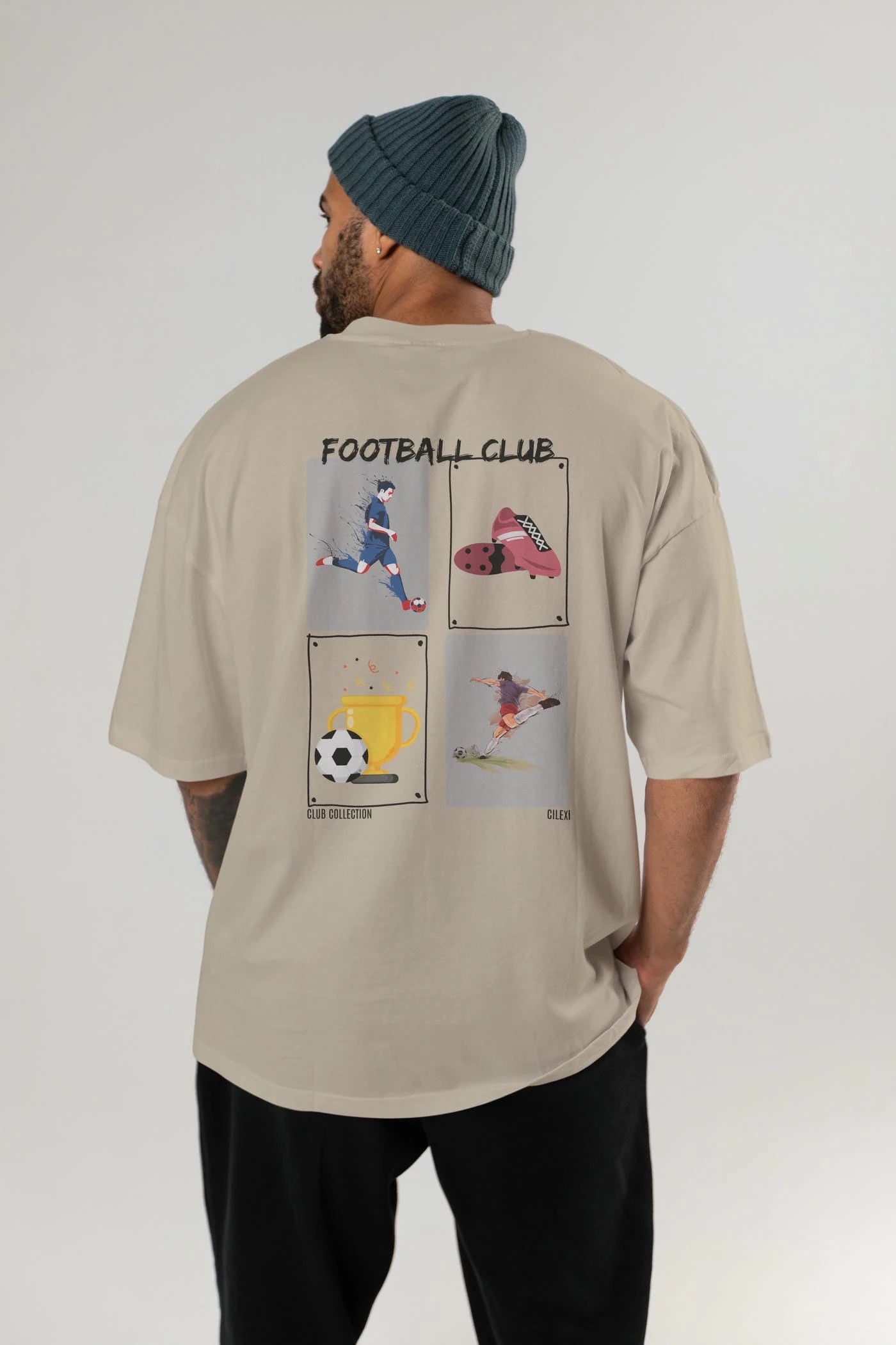 Football Club Arka Baskılı Oversize t-shirt Erkek Kadın %100 Pamuk Bisiklet Yaka tişort