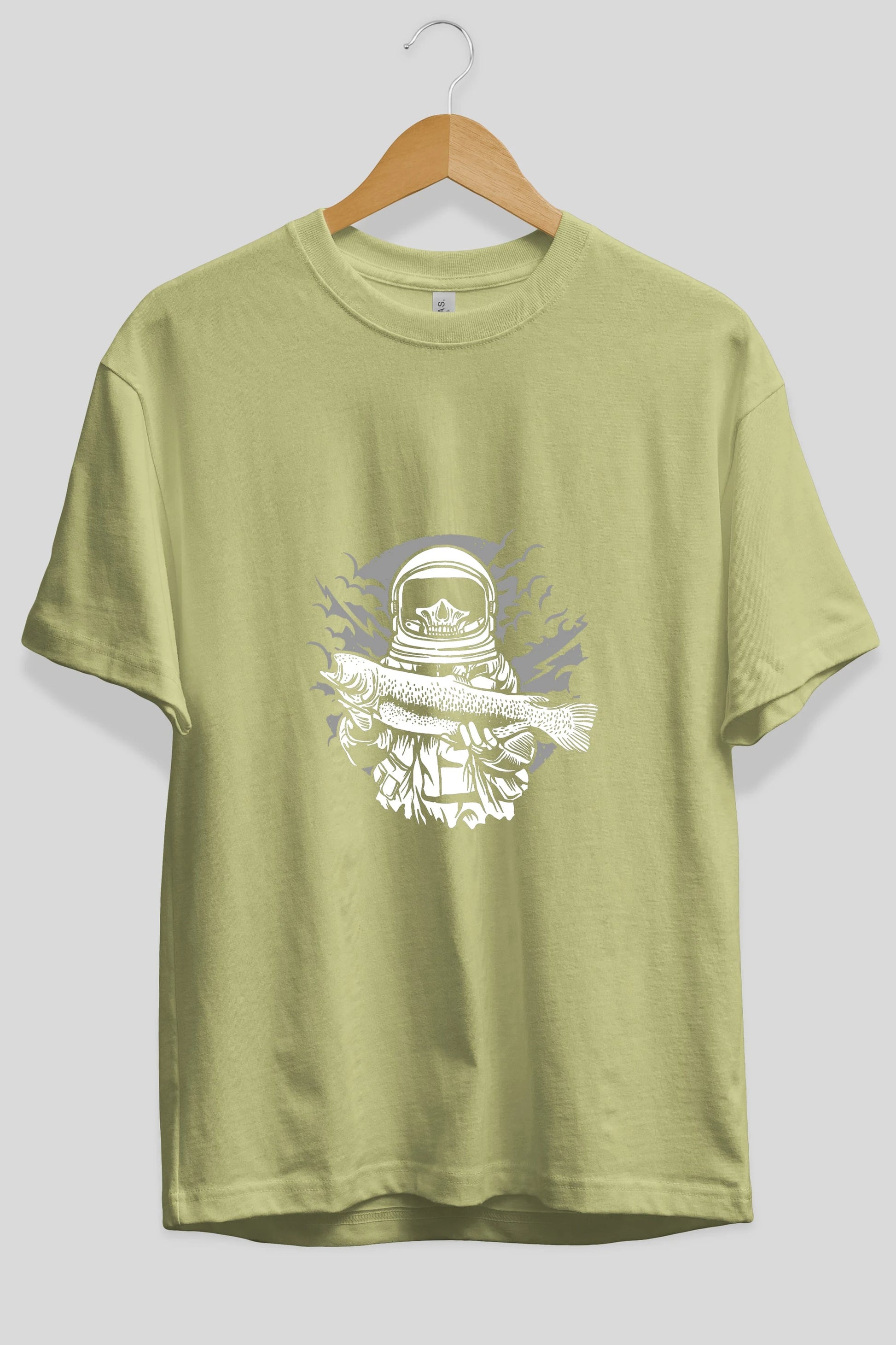 Astronaut Fishing Ön Baskılı Oversize t-shirt Erkek Kadın Unisex %100 Pamuk tişort