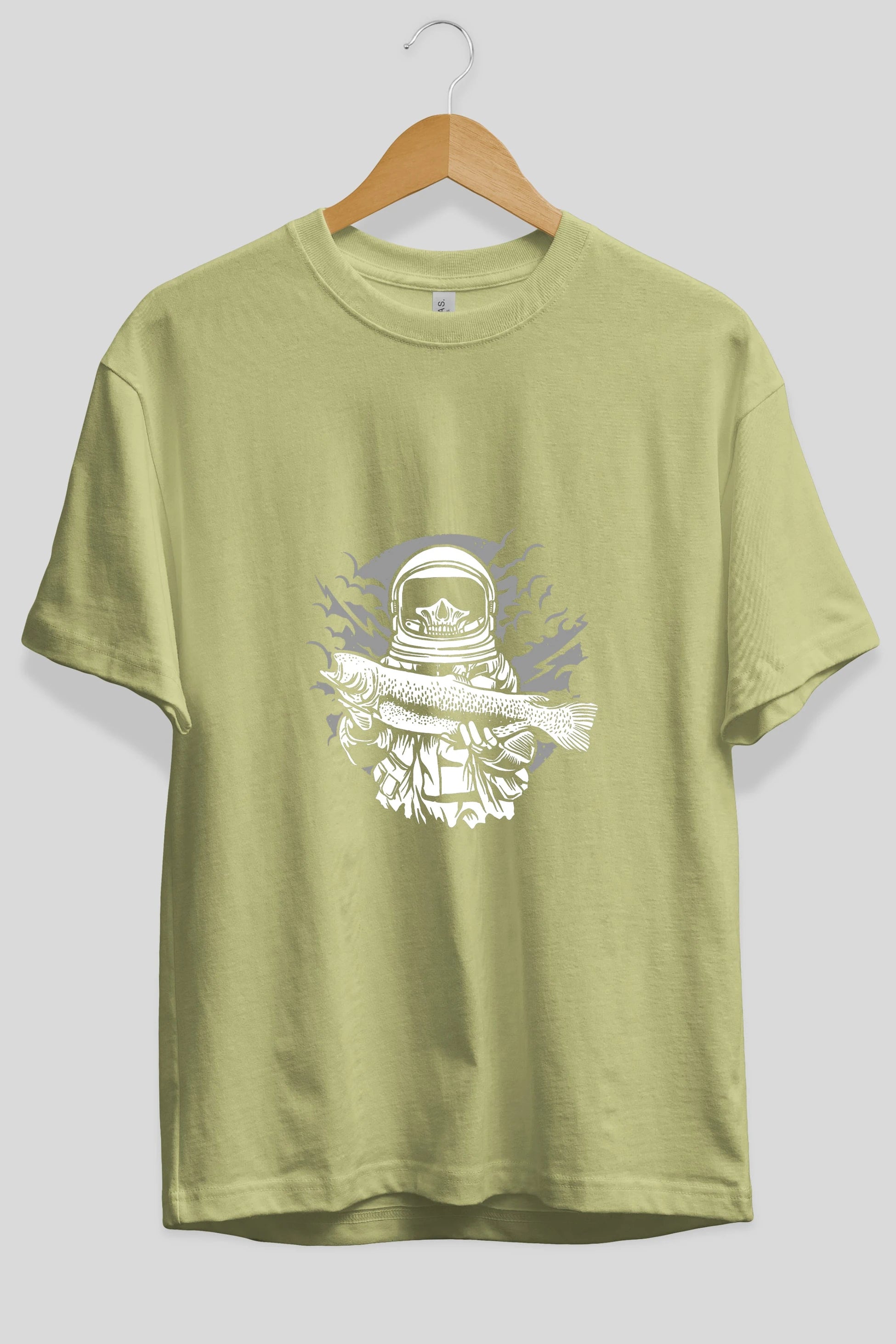 Astronaut Fishing Ön Baskılı Oversize t-shirt Erkek Kadın Unisex %100 Pamuk tişort
