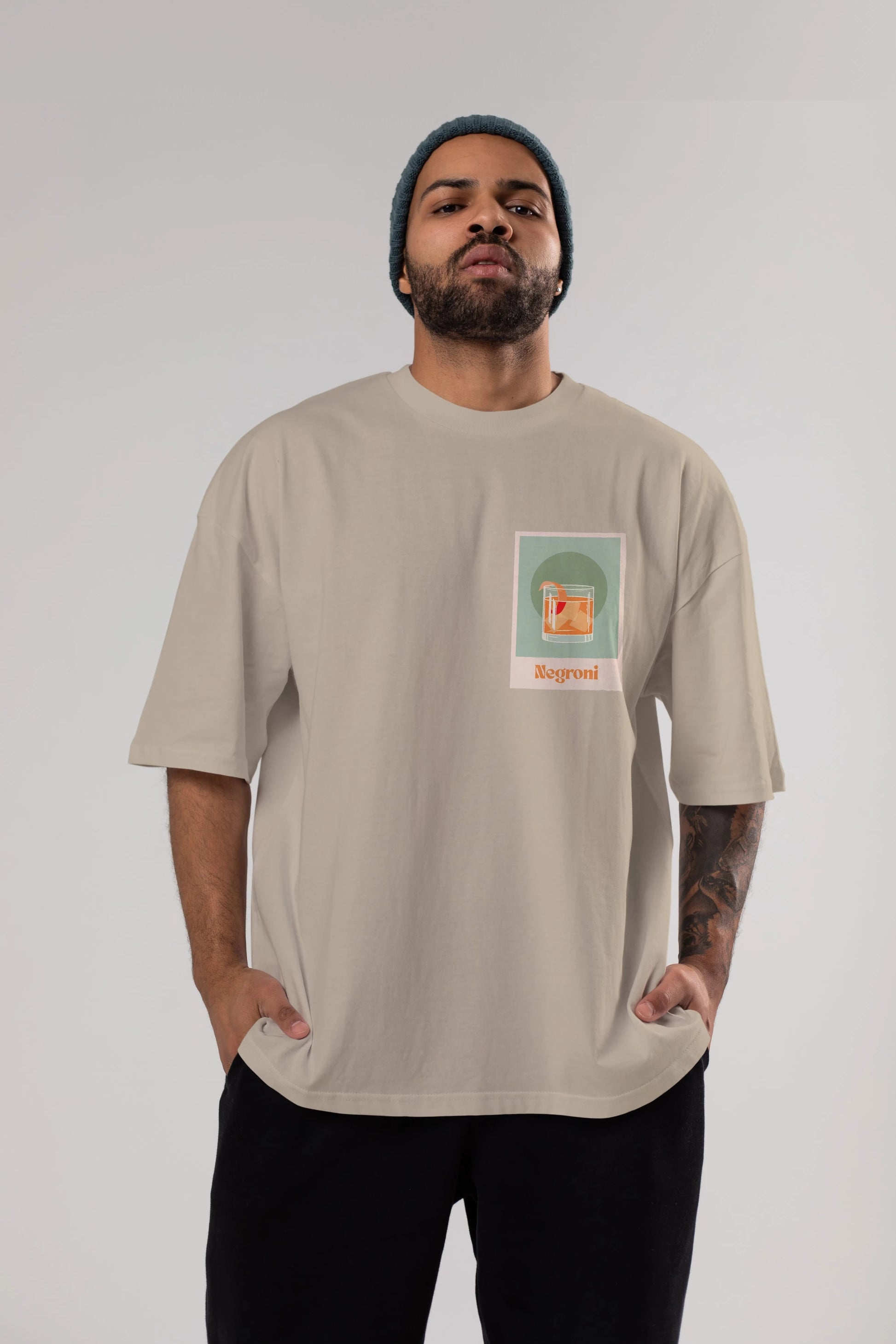 Negroni 5 Ön Sol Baskılı Oversize t-shirt Erkek Kadın Unisex %100 Pamuk Bisiklet Yaka tişort