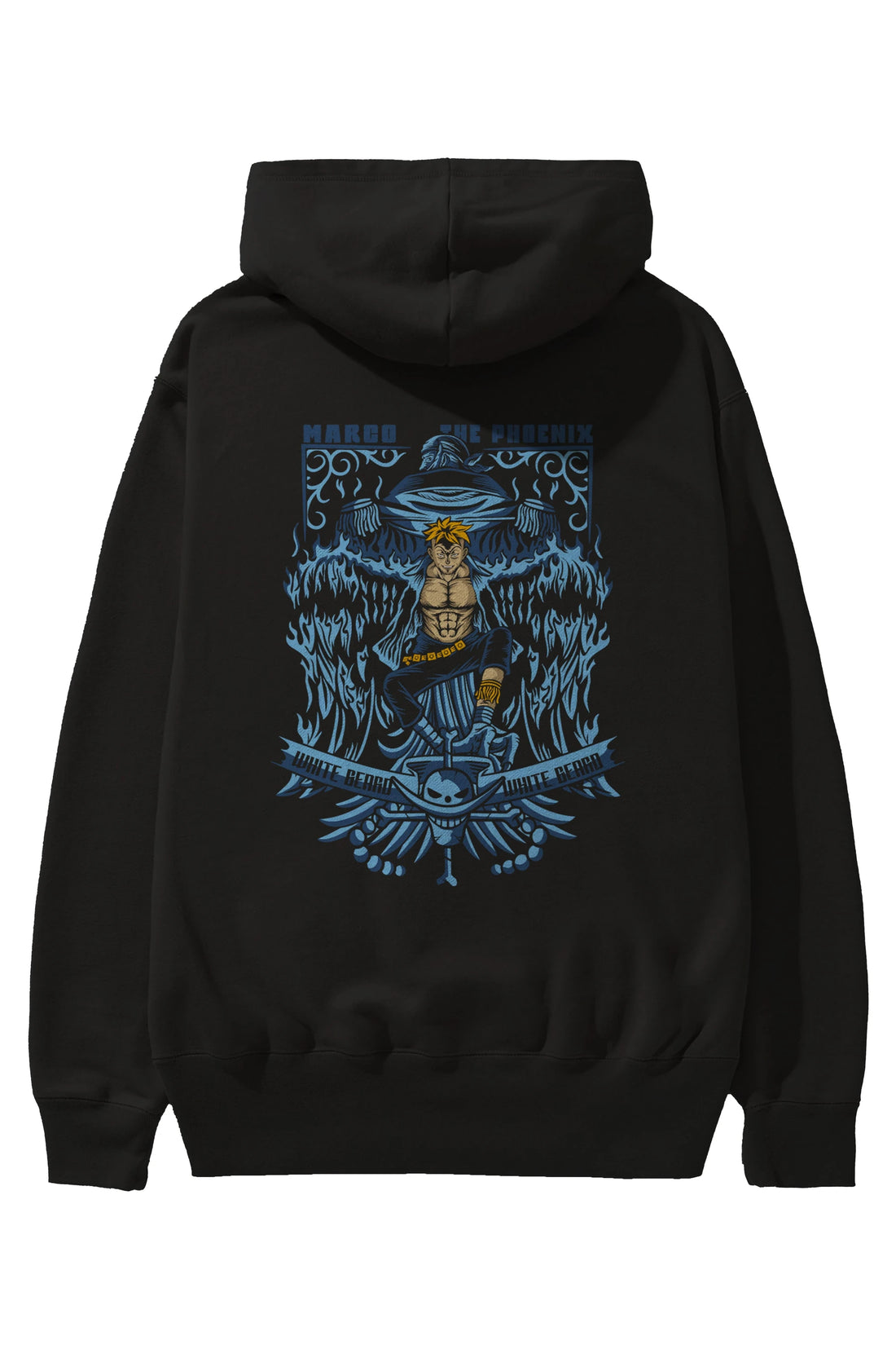 MARCO EL FENIX One Piece Anime Arka Baskılı Hoodie Oversize Kapüşonlu Sweatshirt Erkek Kadın Unisex