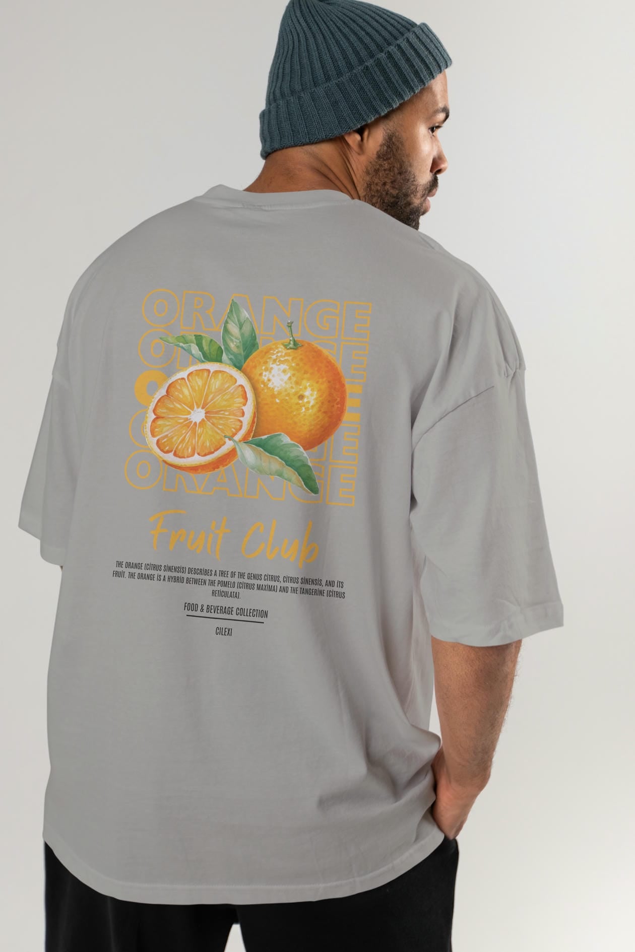 Orange Arka Baskılı Oversize t-shirt Erkek Kadın Pamuk Bisiklet Yaka tişort