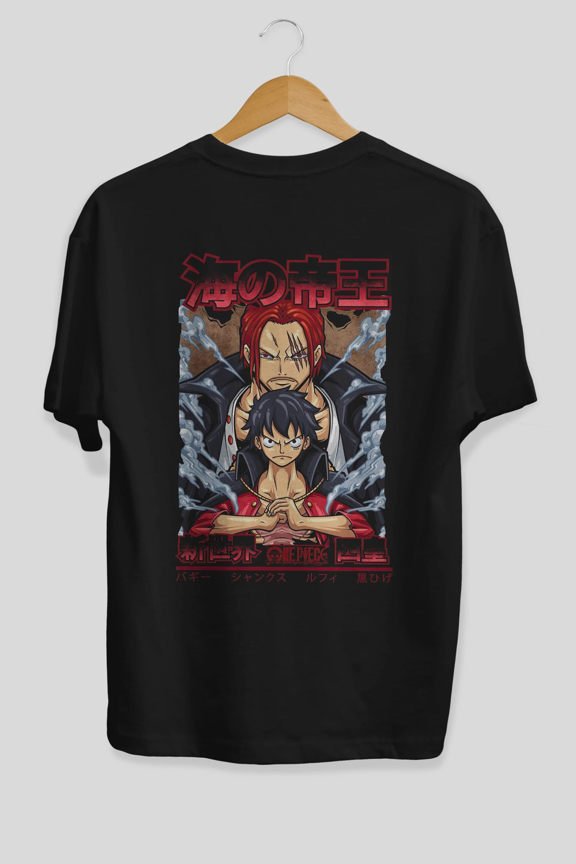 MONKEY D. LUFF and SHANKS Anime Arka Baskılı Oversize t-shirt Erkek Kadın Unisex