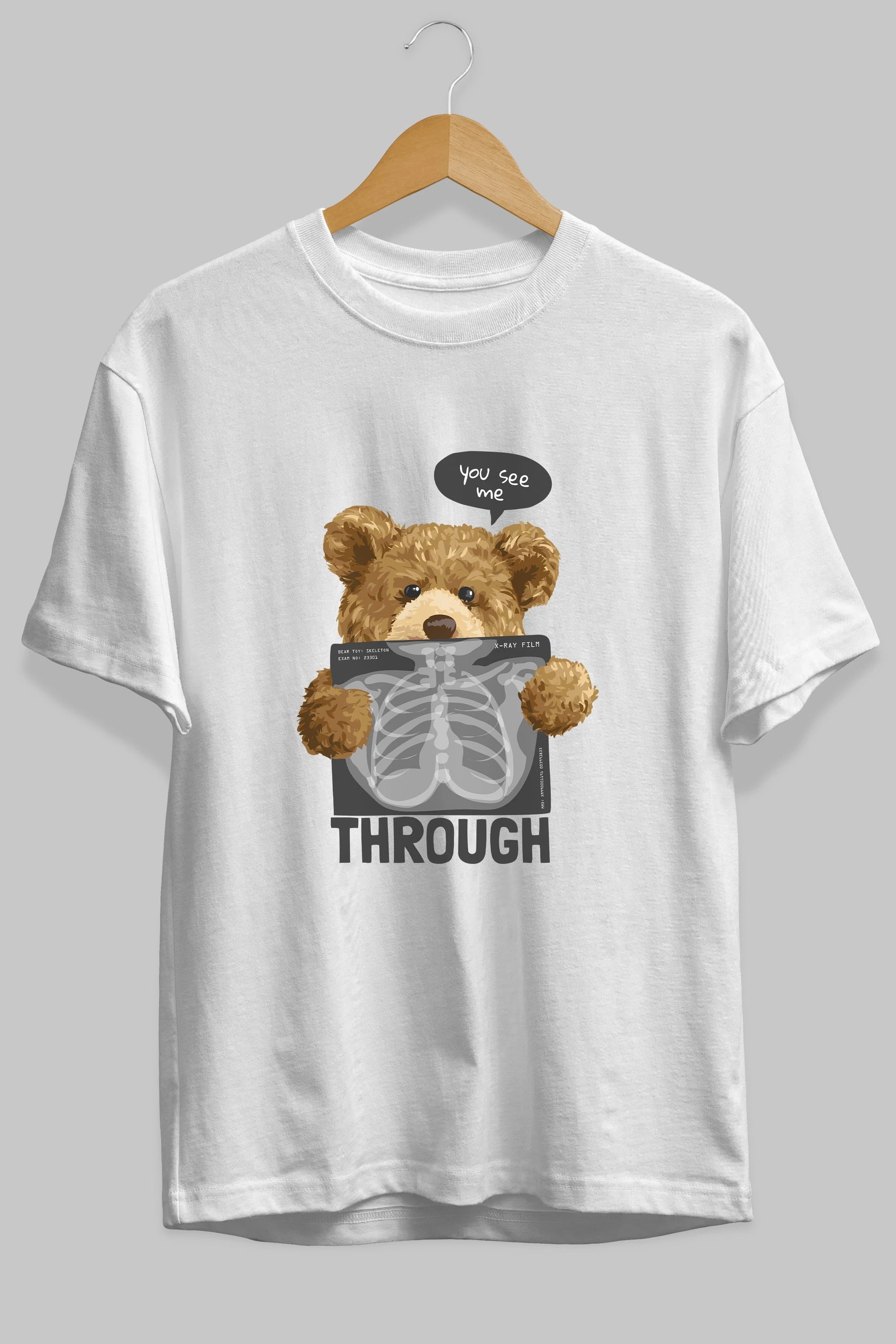 Teddy Bear Trough Ön Baskılı Oversize t-shirt Erkek Kadın Unisex %100 Pamuk