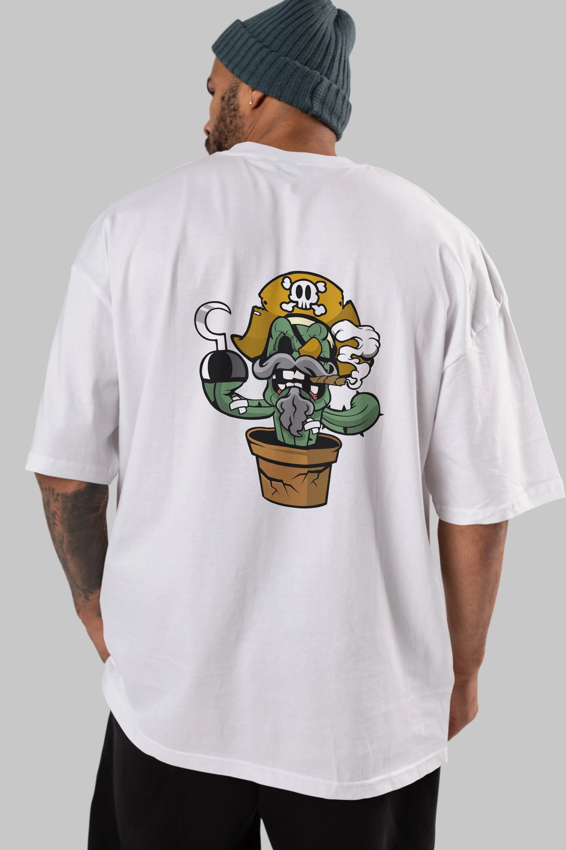 Pirate Cactus Arka Baskılı Oversize t-shirt Erkek Kadın Unisex %100 Pamuk tişort