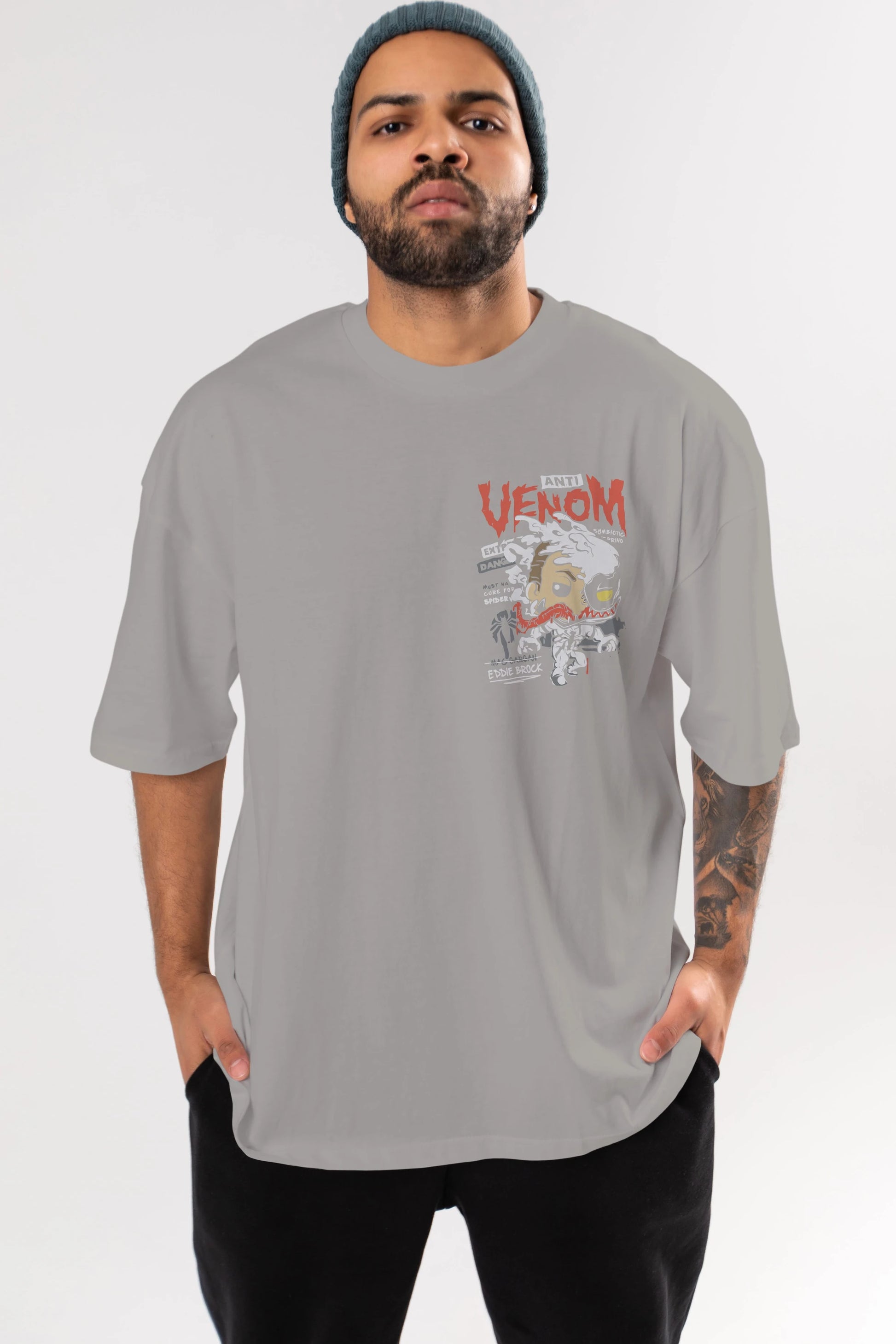Venom (9) Ön Sol Baskılı Oversize t-shirt Erkek Kadın Unisex %100 Pamuk Bisiklet Yaka tişort