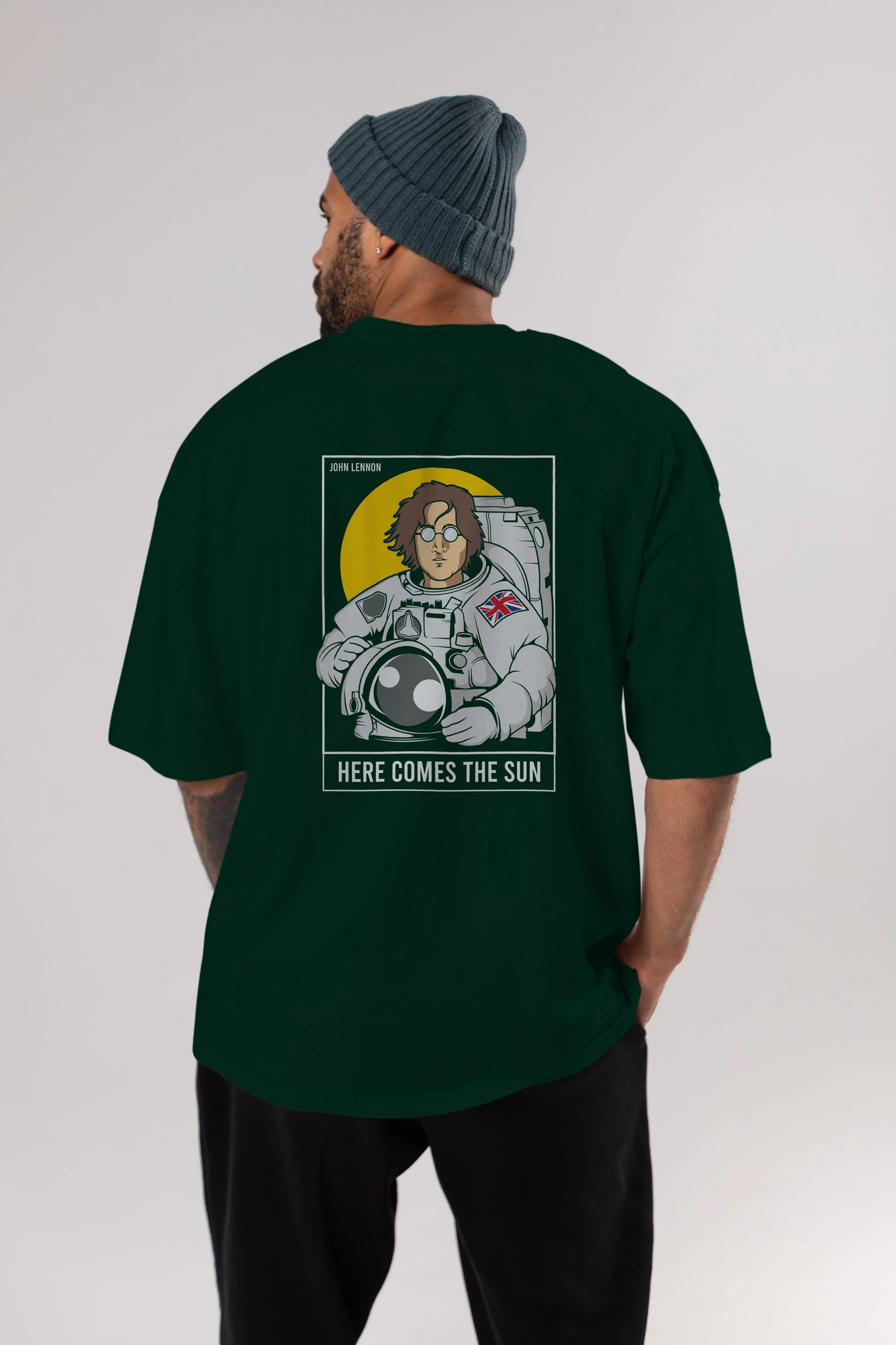 John Lennon Astronot Arka Baskılı Oversize t-shirt Erkek Kadın Unisex %100 Pamuk tişort