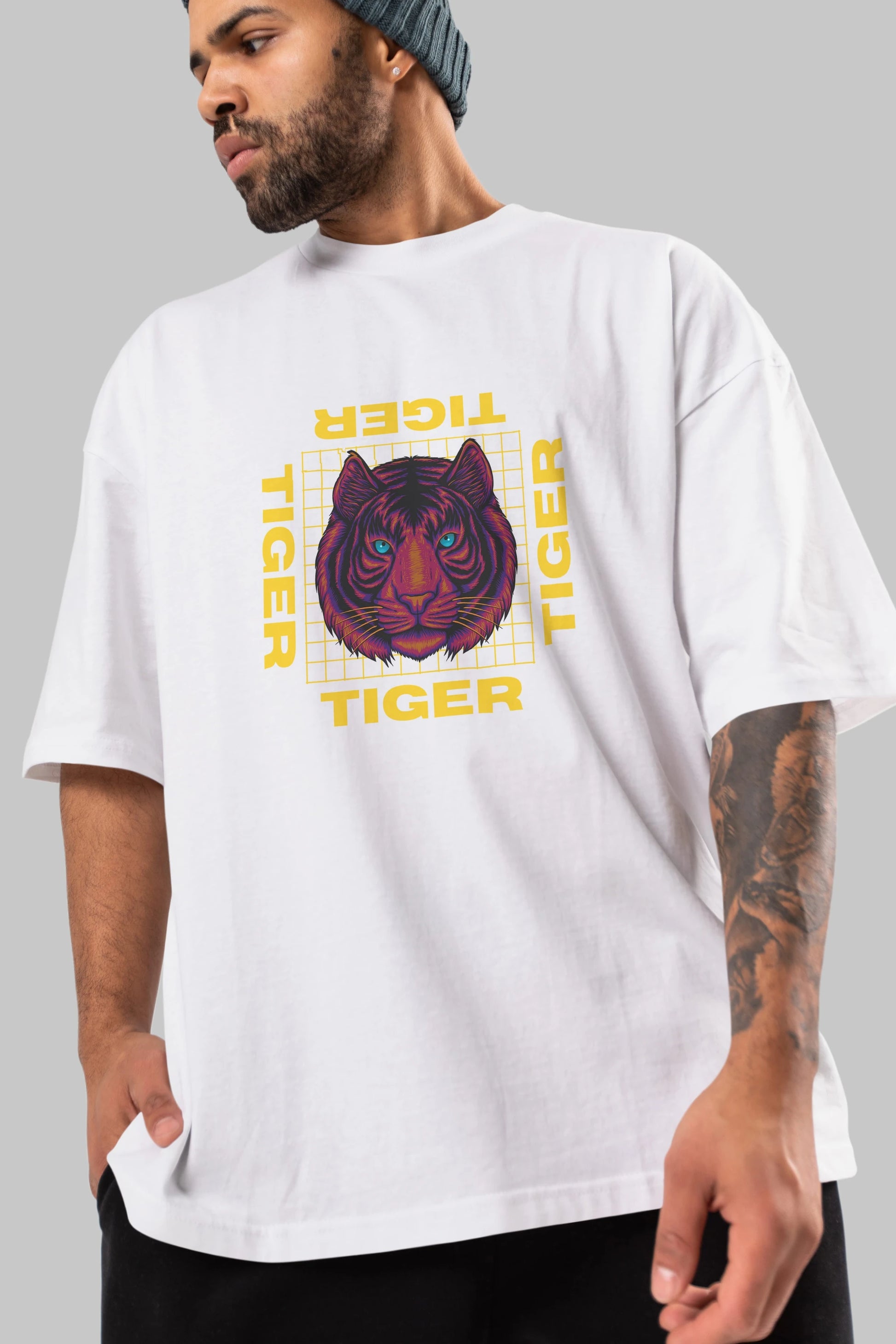 Tiger Yazılı Streetwear Ön Baskılı Oversize t-shirt Erkek Kadın Unisex