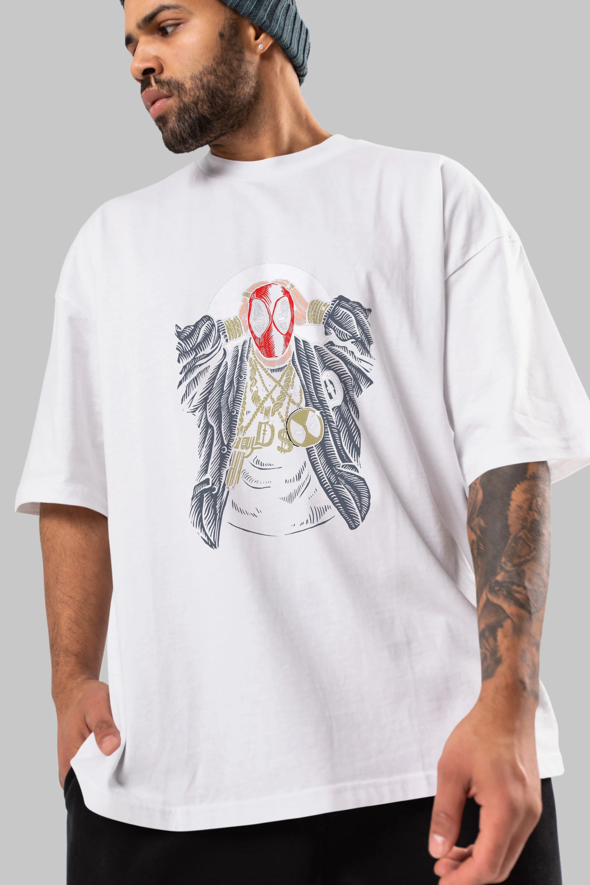 Deadpool Gangsta Ön Baskılı Oversize t-shirt Erkek Kadın Unisex %100 Pamuk tişort