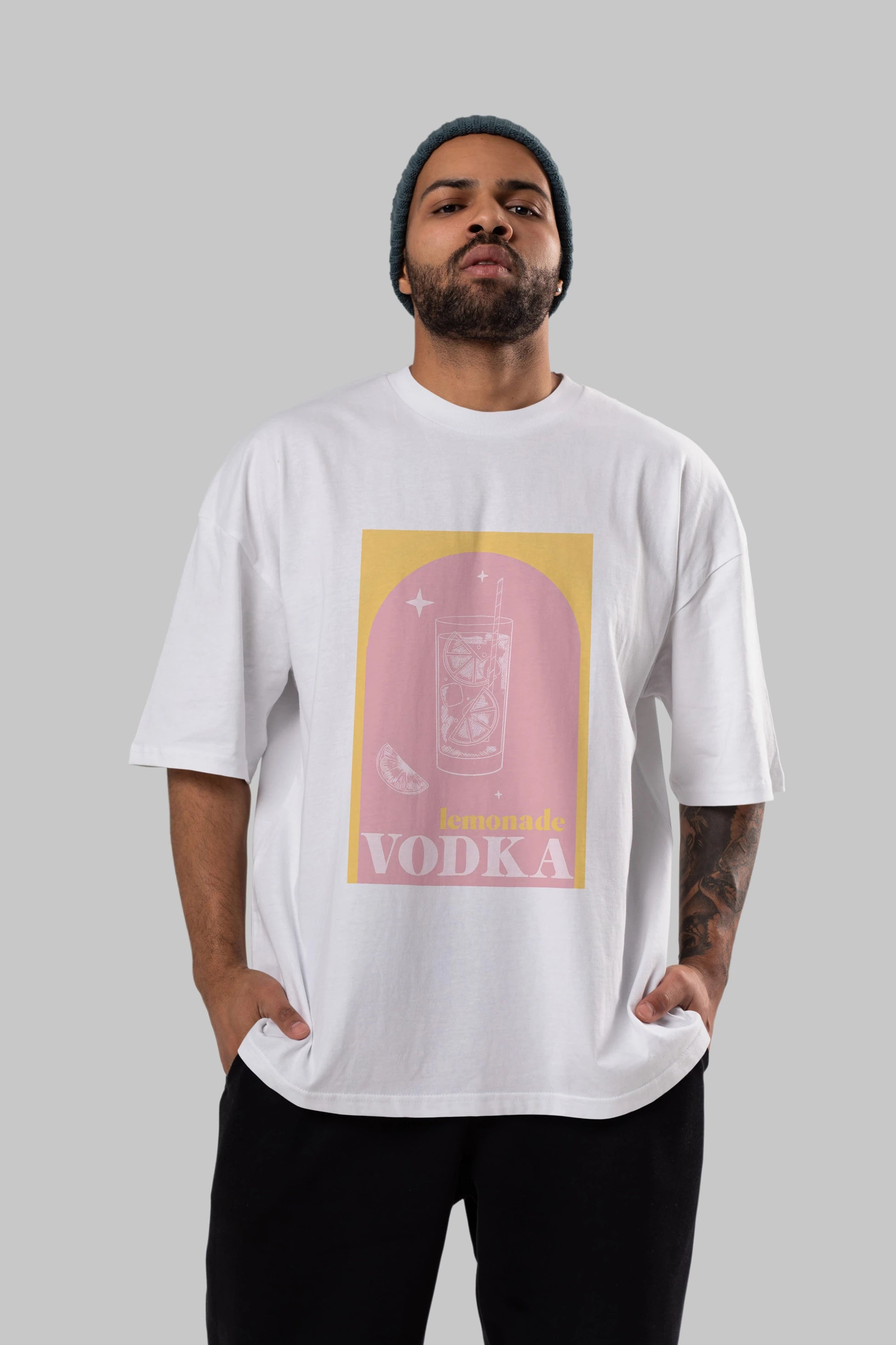 Vodka Limon Ön Baskılı Oversize t-shirt Erkek Kadın Unisex %100 Pamuk Bisiklet Yaka tişort