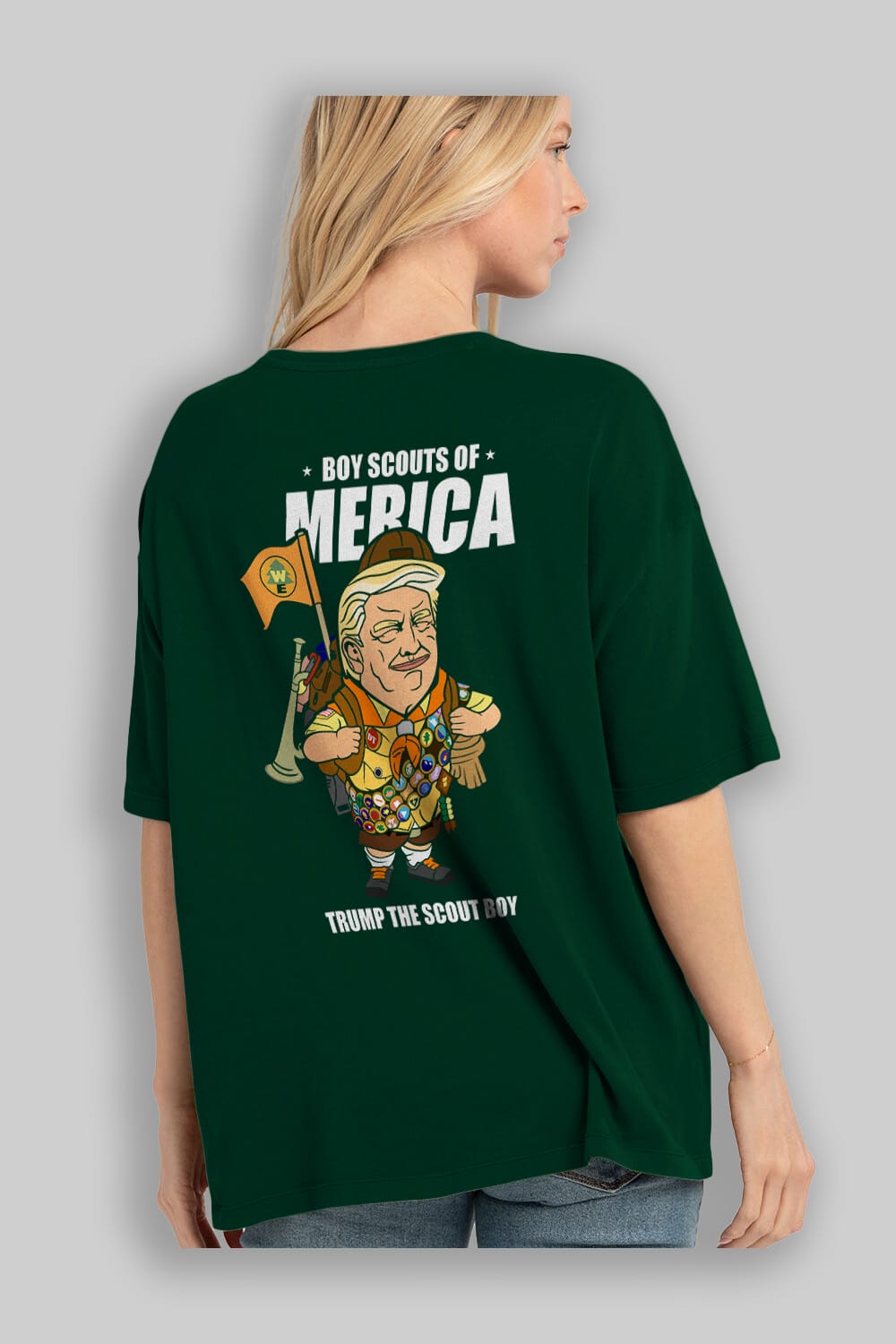 Trump Scout Boy Arka Baskılı Oversize t-shirt Erkek Kadın Unisex %100 Pamuk tişort