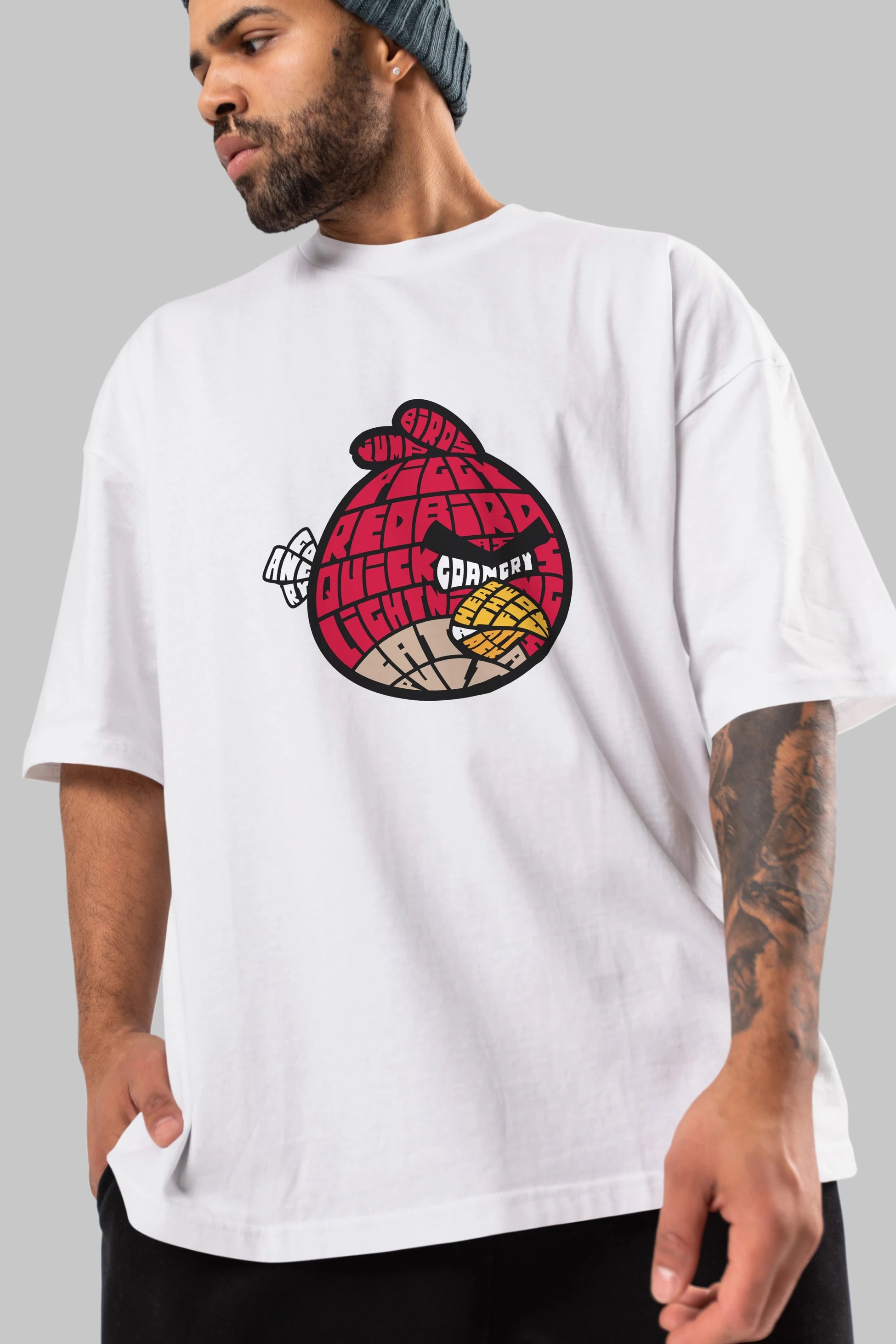 Bird With Anger Ön Baskılı Oversize t-shirt %100 pamuk Erkek Kadın Unisex