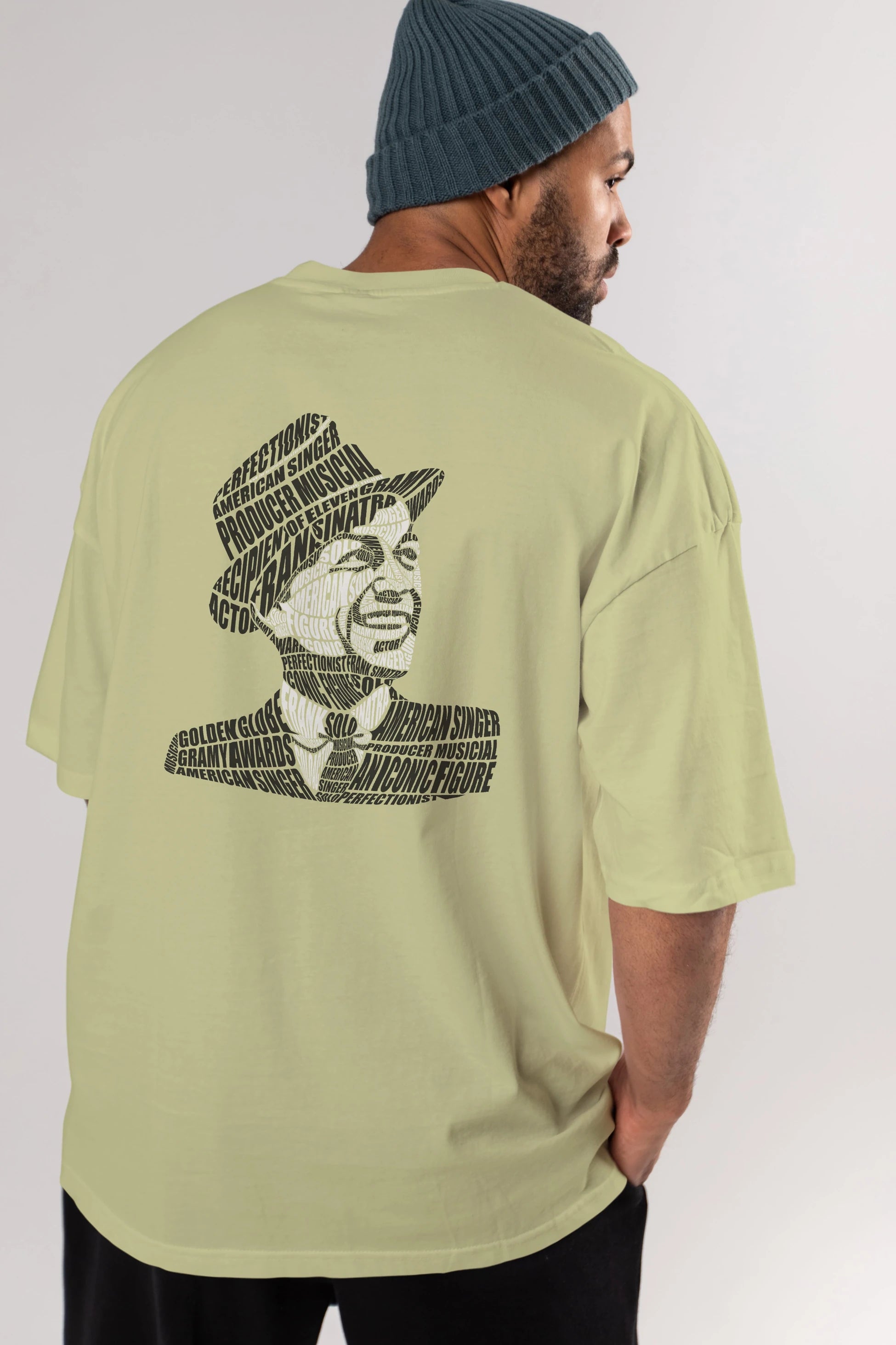 Frank Sinatra Calligram Arka Baskılı Oversize t-shirt %100 pamuk Erkek Kadın Unisex