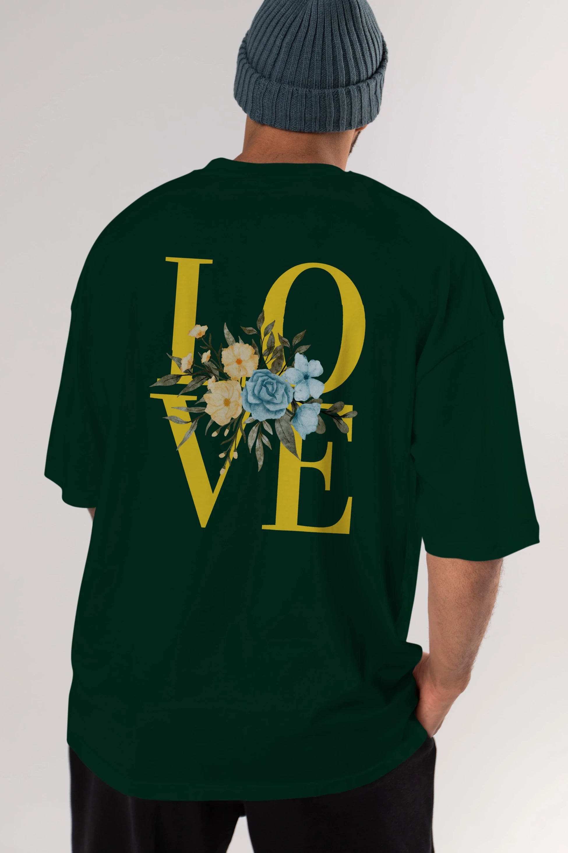Love Flower Arka Baskılı Oversize t-shirt Erkek Kadın Unisex