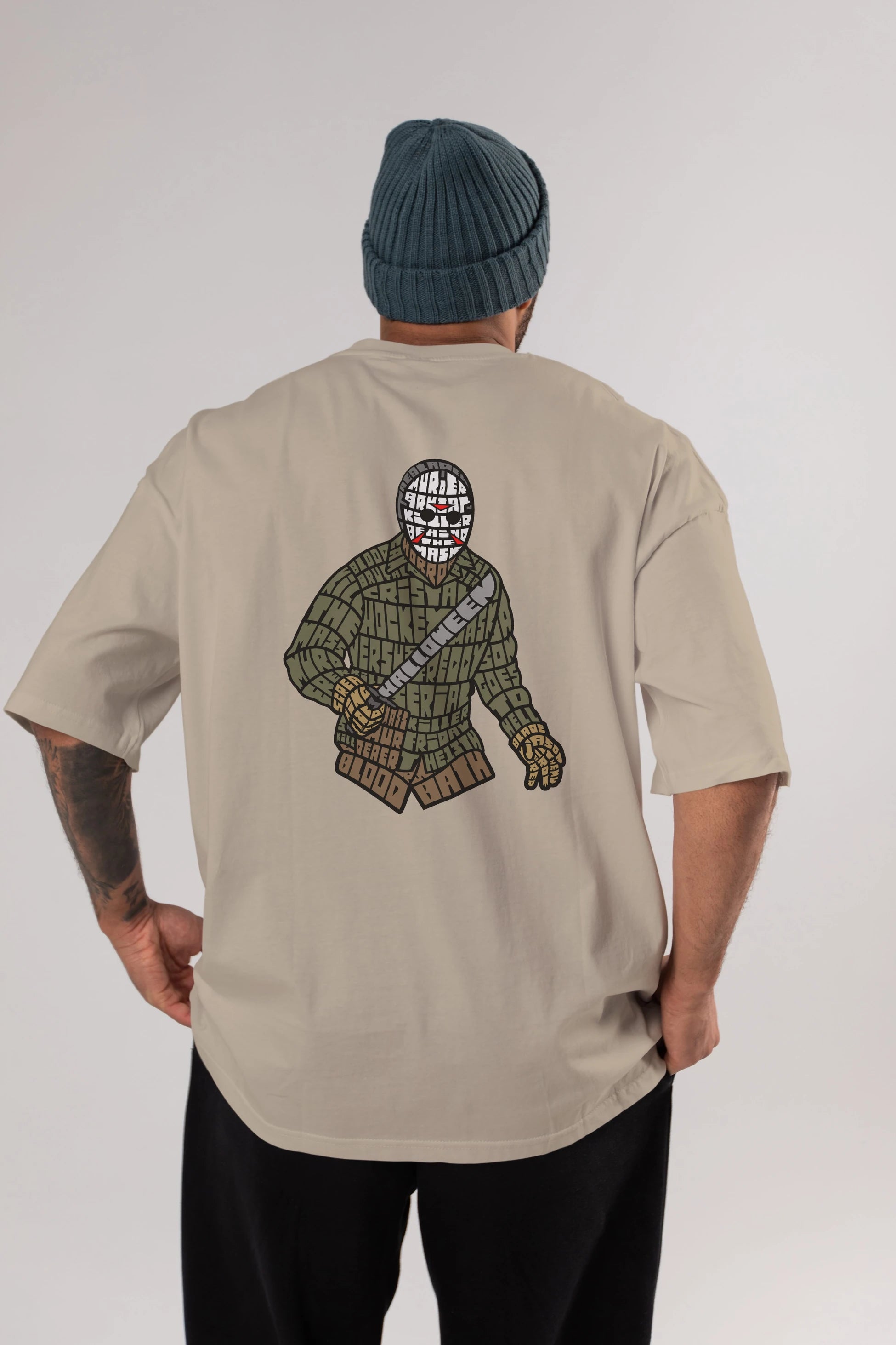 Jason Arka Baskılı Oversize t-shirt %100 pamuk Erkek Kadın Unisex