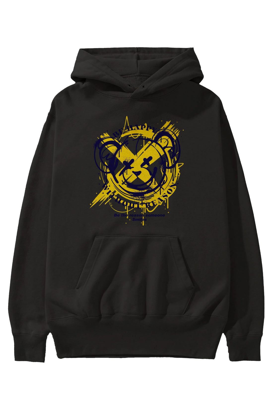 Be Happy Bear 2 Ön Baskılı Hoodie Oversize Kapüşonlu Sweatshirt Erkek Kadın Unisex