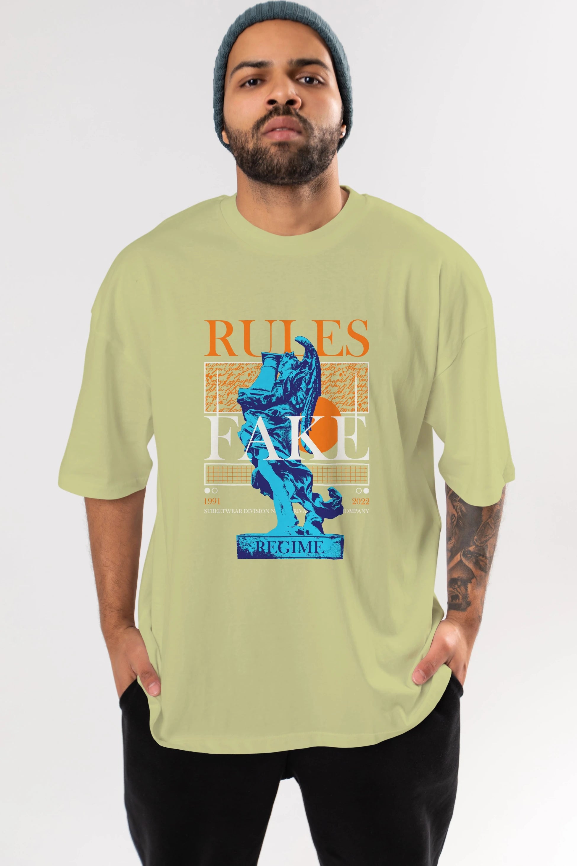 Rules Fake Ön Baskılı Oversize t-shirt Erkek Kadın Unisex