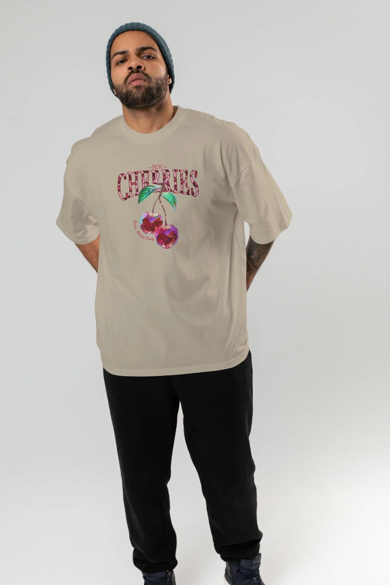 Cherry Cherries 4 Ön Baskılı Oversize t-shirt Erkek Kadın Pamuk Bisiklet Yaka tişort