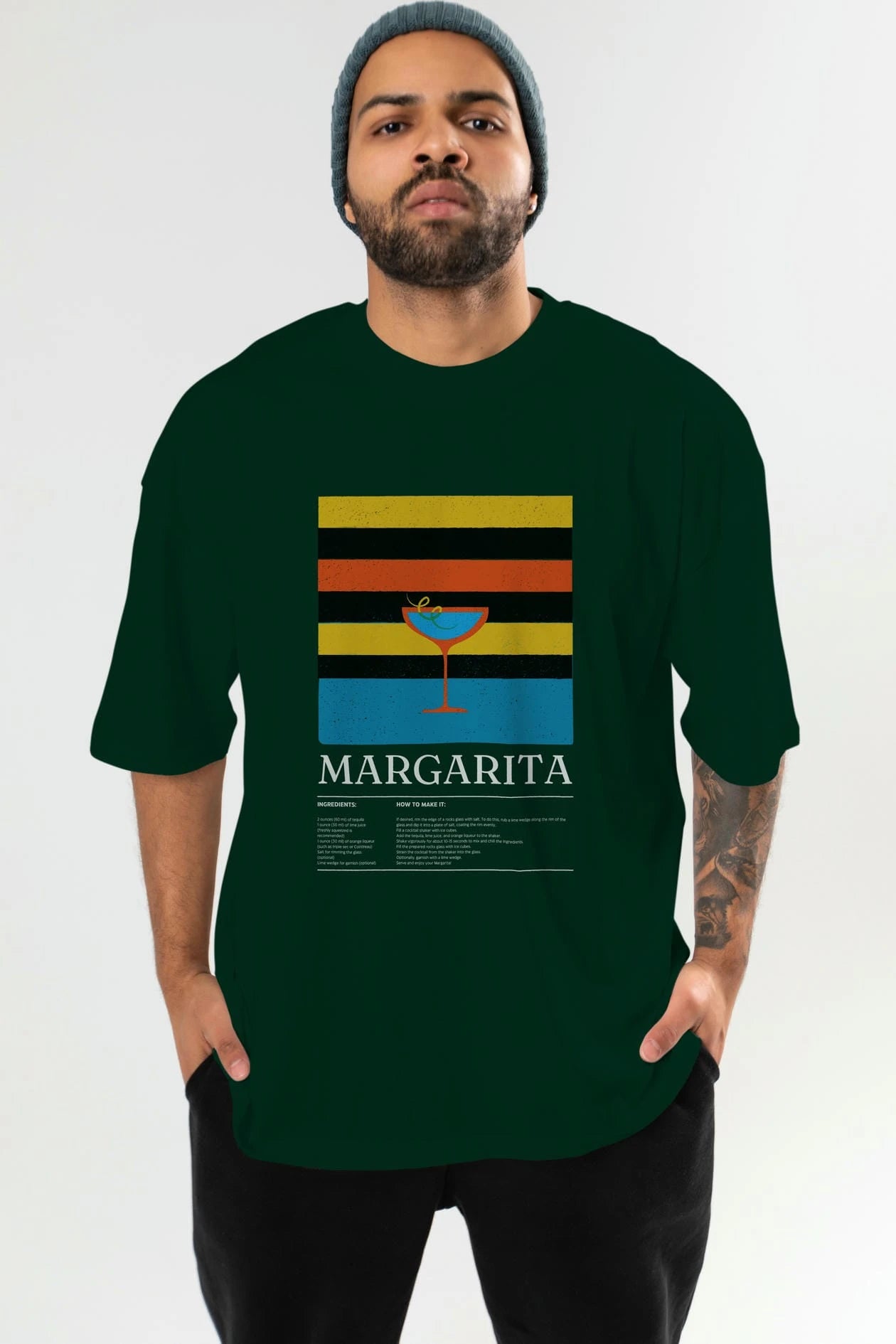 Margarita Kokteyl Ön Baskılı Oversize t-shirt Erkek Kadın %100 Pamuk Bisiklet Yaka tişort